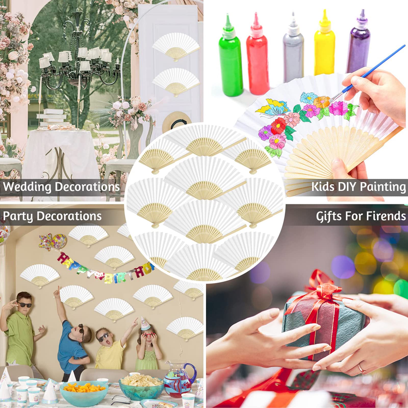 30 Stück Weiß Bambus Stoff Fächer Hochzeit Gäste faltbar Klappfächer Hochzeit Stofffächer Dekofächer Handfächer Hand Fan Wedding Hochzeit Party Faltbar Taschenfächer Party