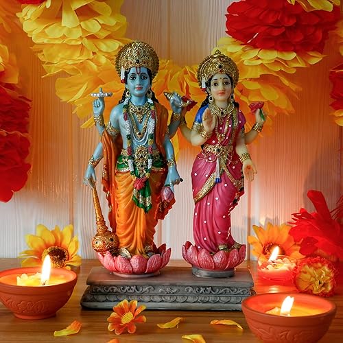 Miniatura 3 de alikiki Estatua hindú de Dios Lakshmi Narayan 8.8 pulgadas de alto Laxmi Narayan Escultura india Diwali Pooja Artículo Murti Regalos para parejas