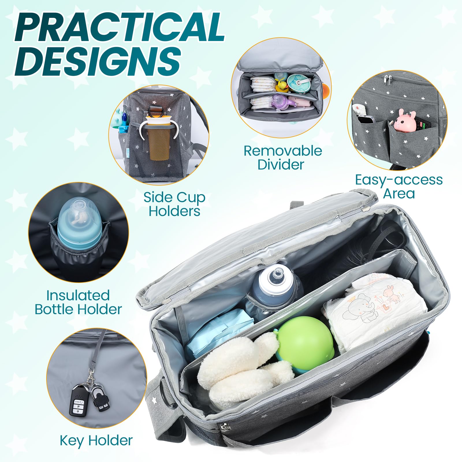 Organizer Per Passeggino PHILORN - Borsa Portaoggetti Con Portabevande Isolato, Tracolla, Grande Capacità - Foto 7