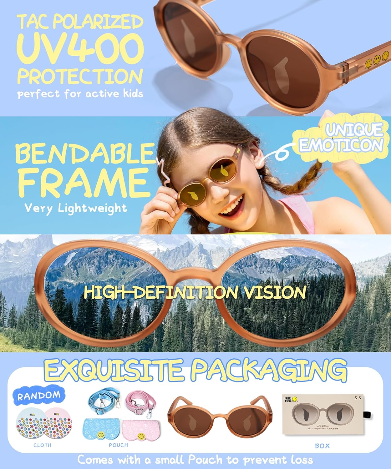 SMILEYWORLD Kids Sunglasses Polarized for Toddler Boys & Girls, UV400 Protection, Flexible & Unbreakable Sunglasses