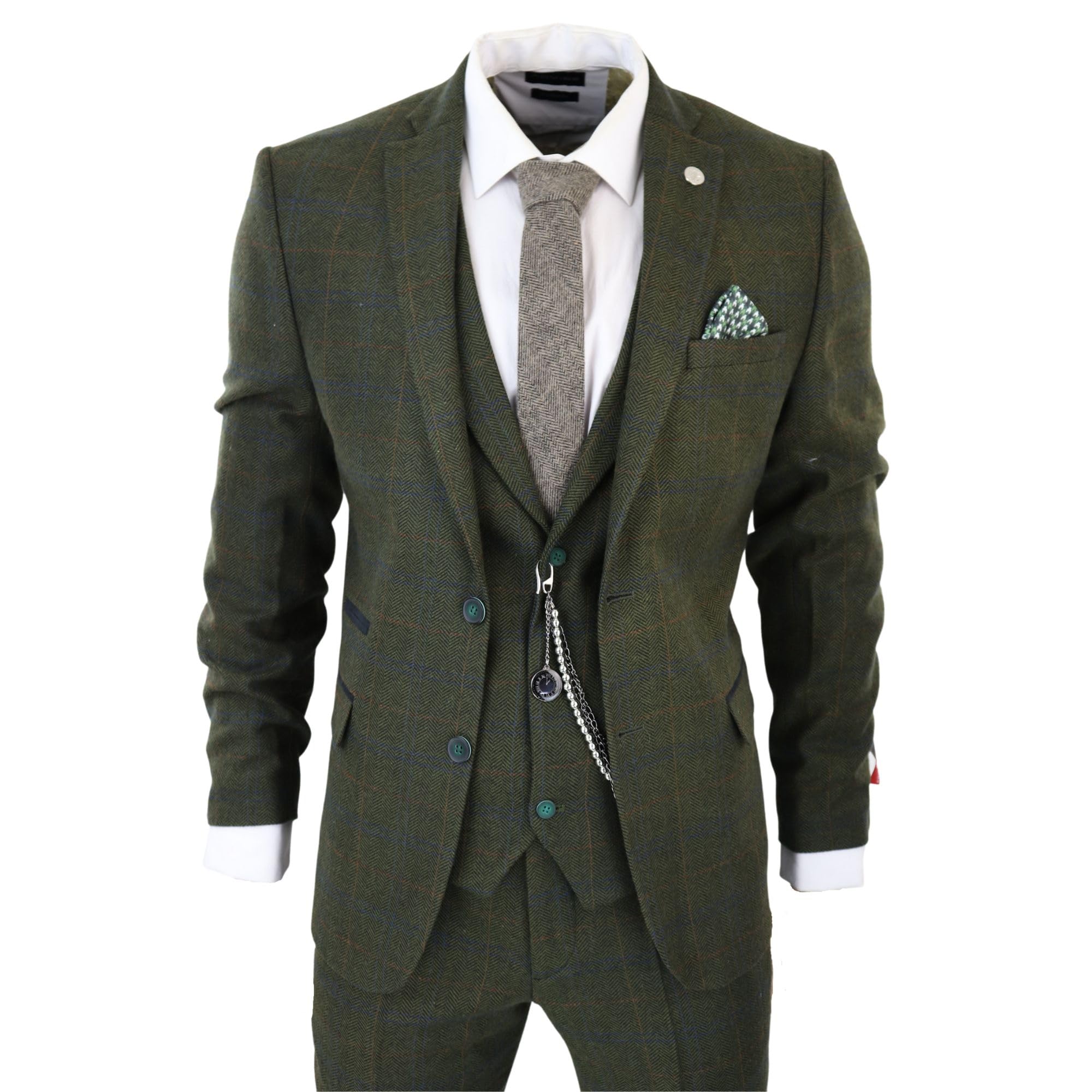 TruClothing.com Herren 3 Teilig Anzug Wolle Tweed Grün Blau Braun Karo 1920s Gatsby Formelle Anzüge