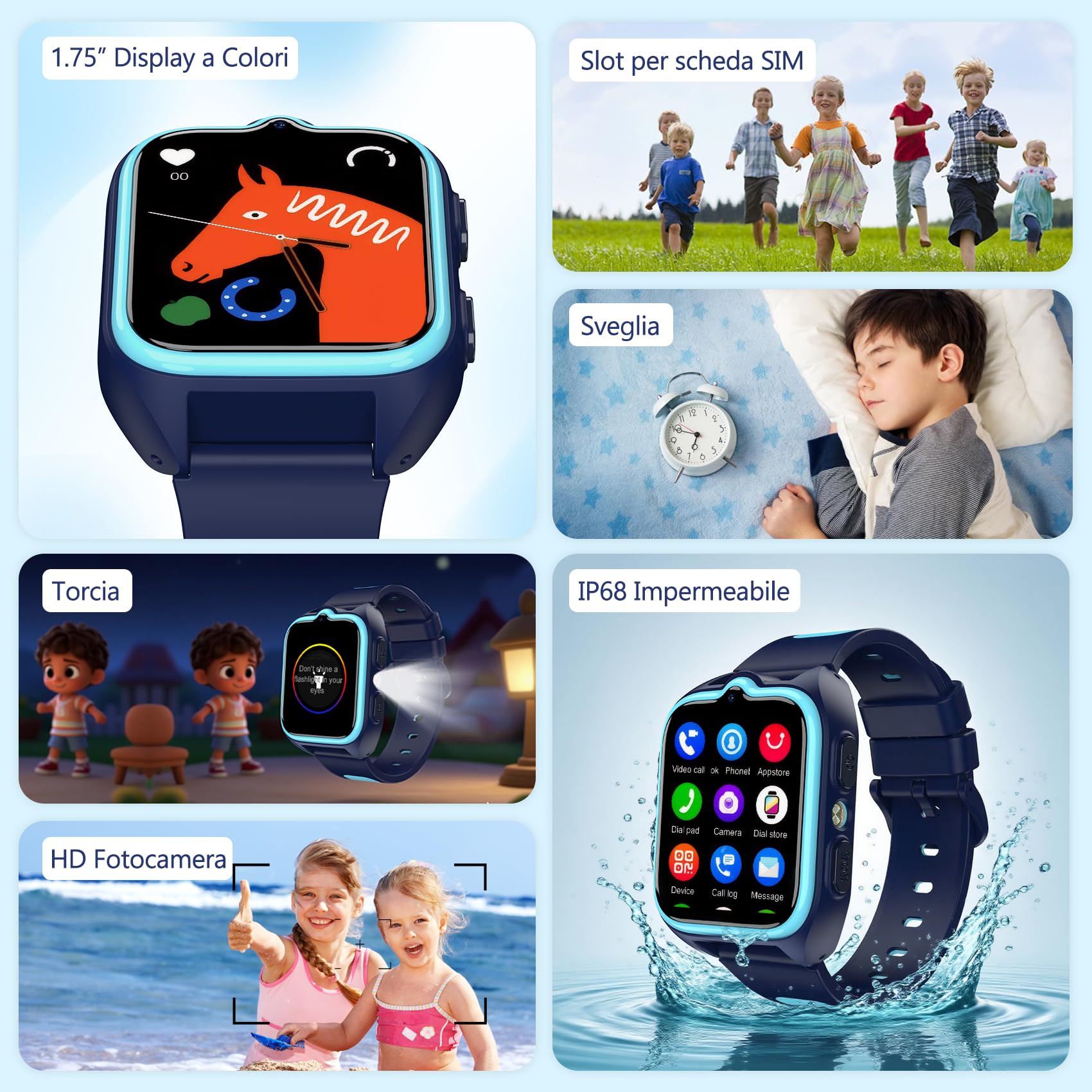IOWODO Smartwatch Bambini 4G, Orologio Localizzatore GPS con Chiamata Video, Funzione SOS, Telecamera, Giochi Educativi, Batteria 800mAh, Impermeabile, Regalo per Ragazzi e Bambine