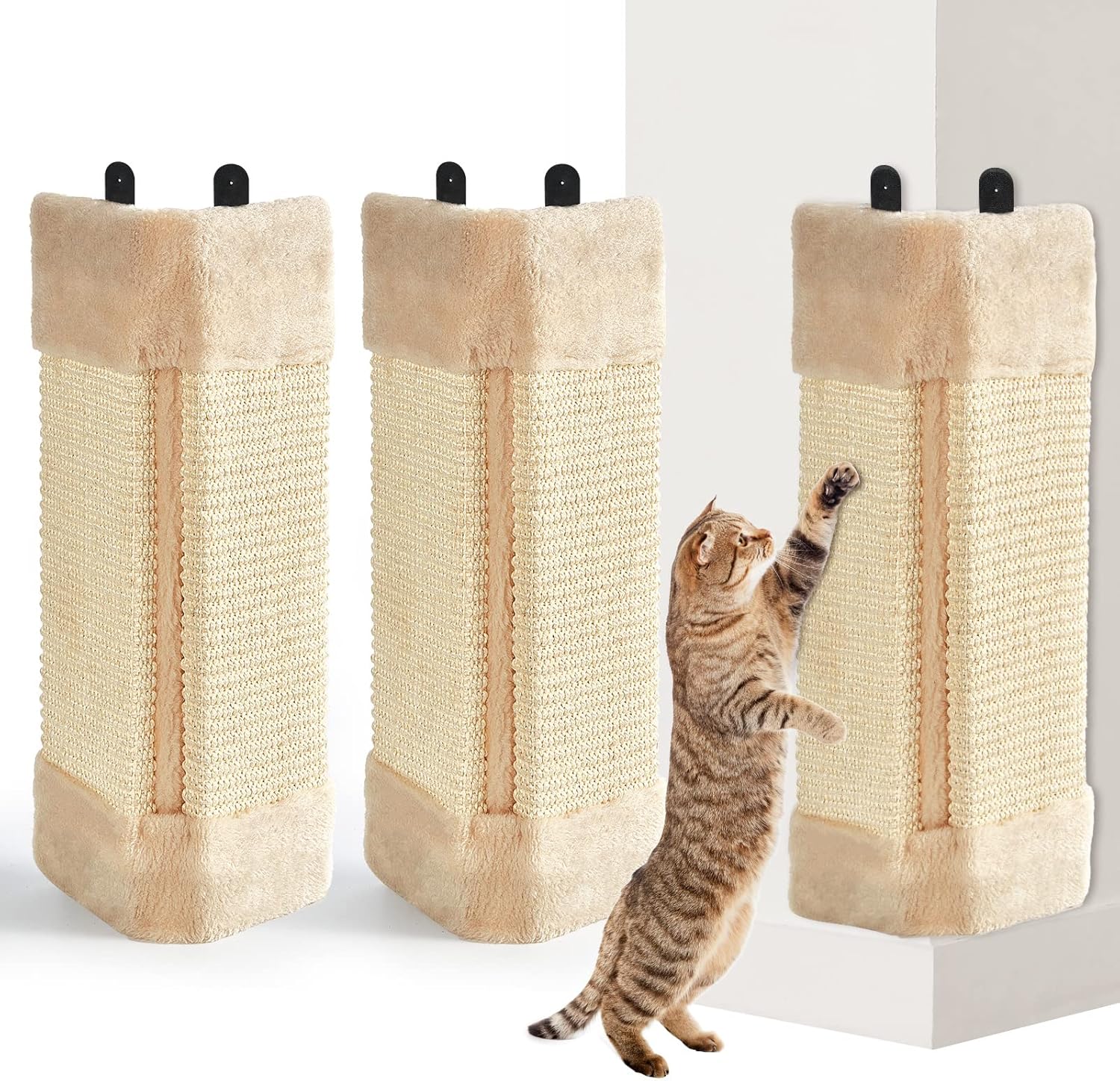3 Pack Corner Pet Scratch Pad Mounted Corner Wall Cat Scratcher Hanging