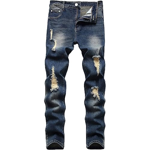 FREDD MARSHALL Men's Skinny Slim Fit Ripped Distressed Stretch Jeans Pants