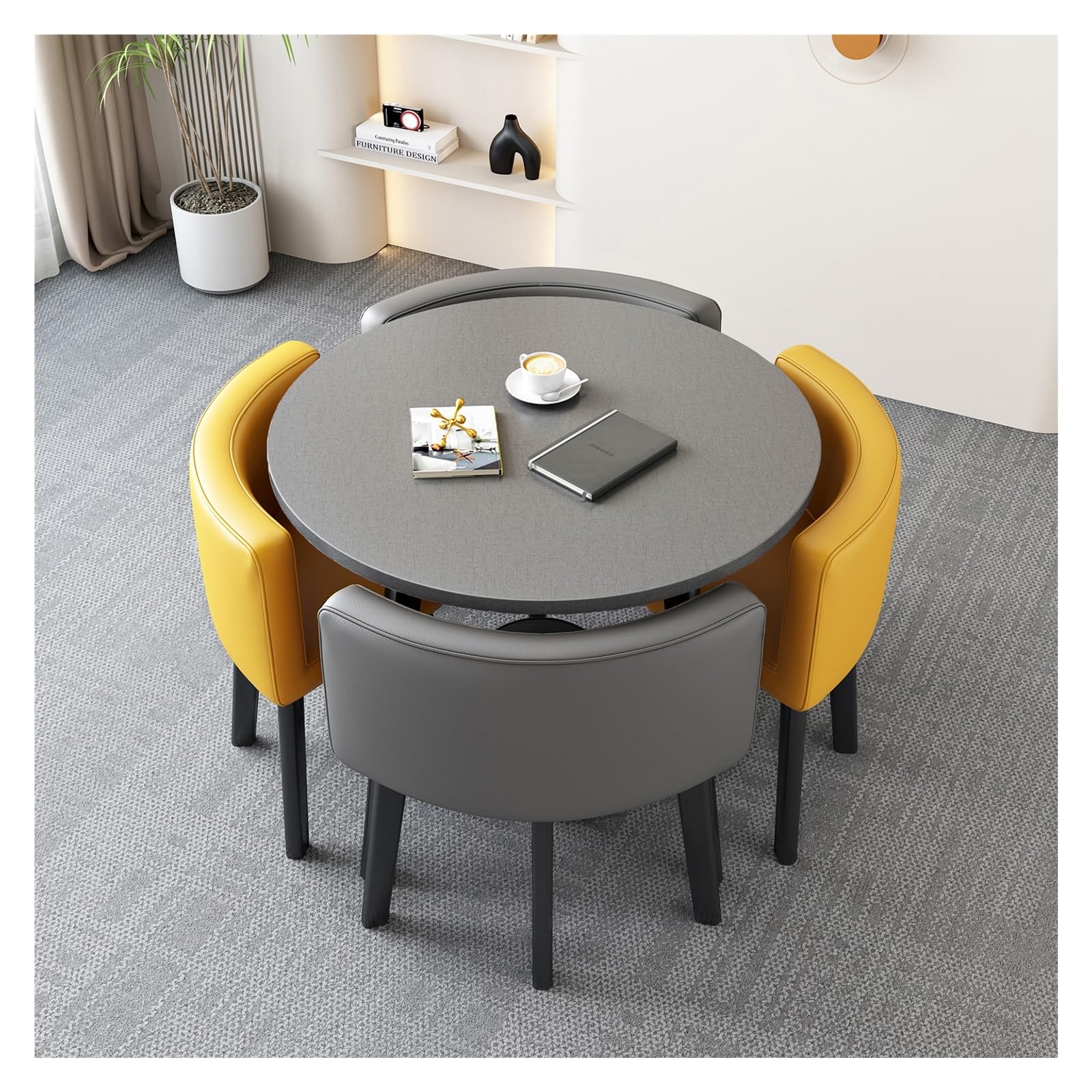 Rezeption Tisch Und Stuhl Kombination,1 Tisch 4 Stühle,Couchtisch Und Stuhl Set,Kleine Konferenzraumtische,Verhandlungstisch,Platzsparende Möbel Büro Konferenztische Büro Empfangsraum ( Color : Yellow