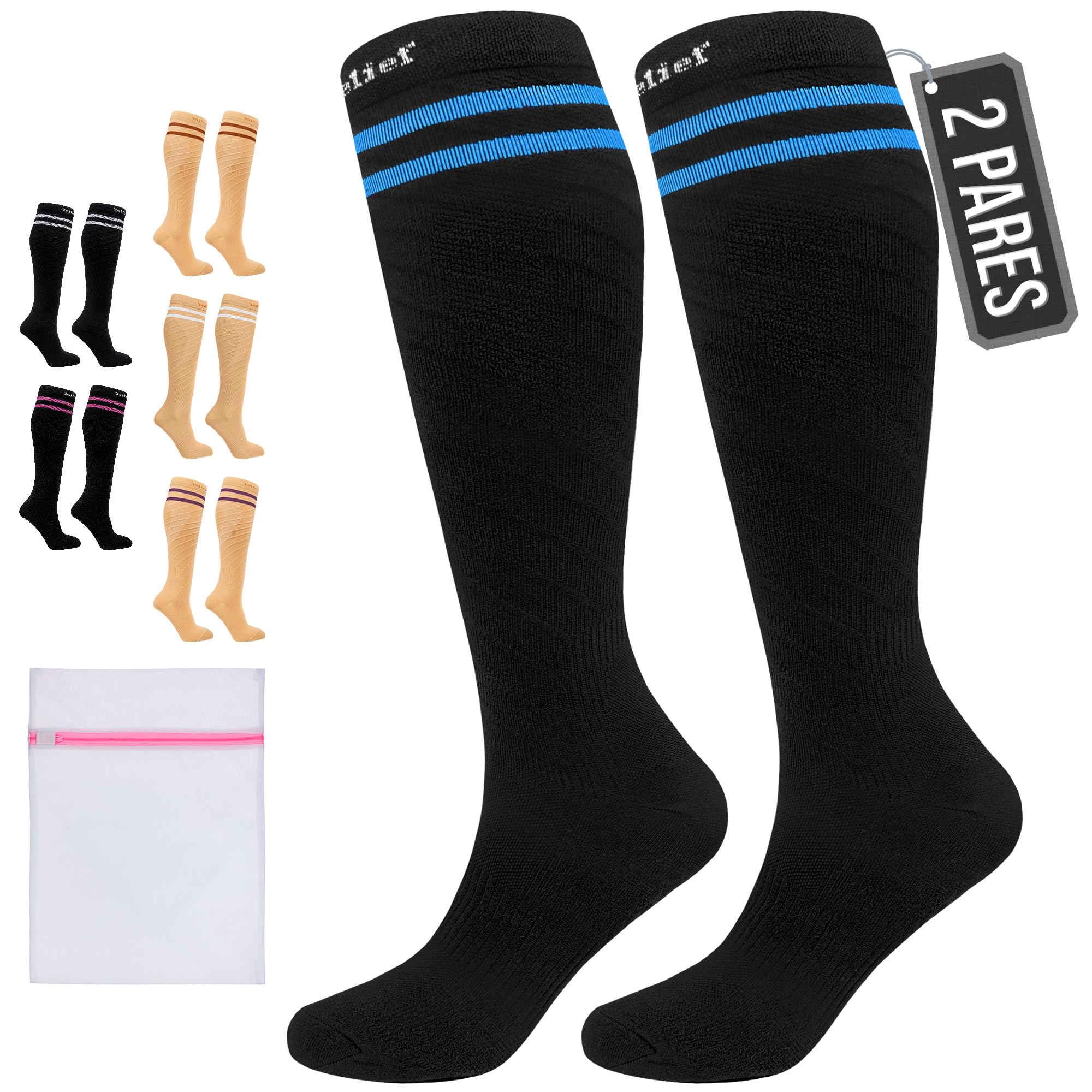 360 Relief Medias de Compresión Mujer y Hombre - 1 Par Calcetines de Compresión para Deportes, Correr, Volar, Viaje, Trabajo, Footing - S/M Beis con Bolsa de Malla — view 66