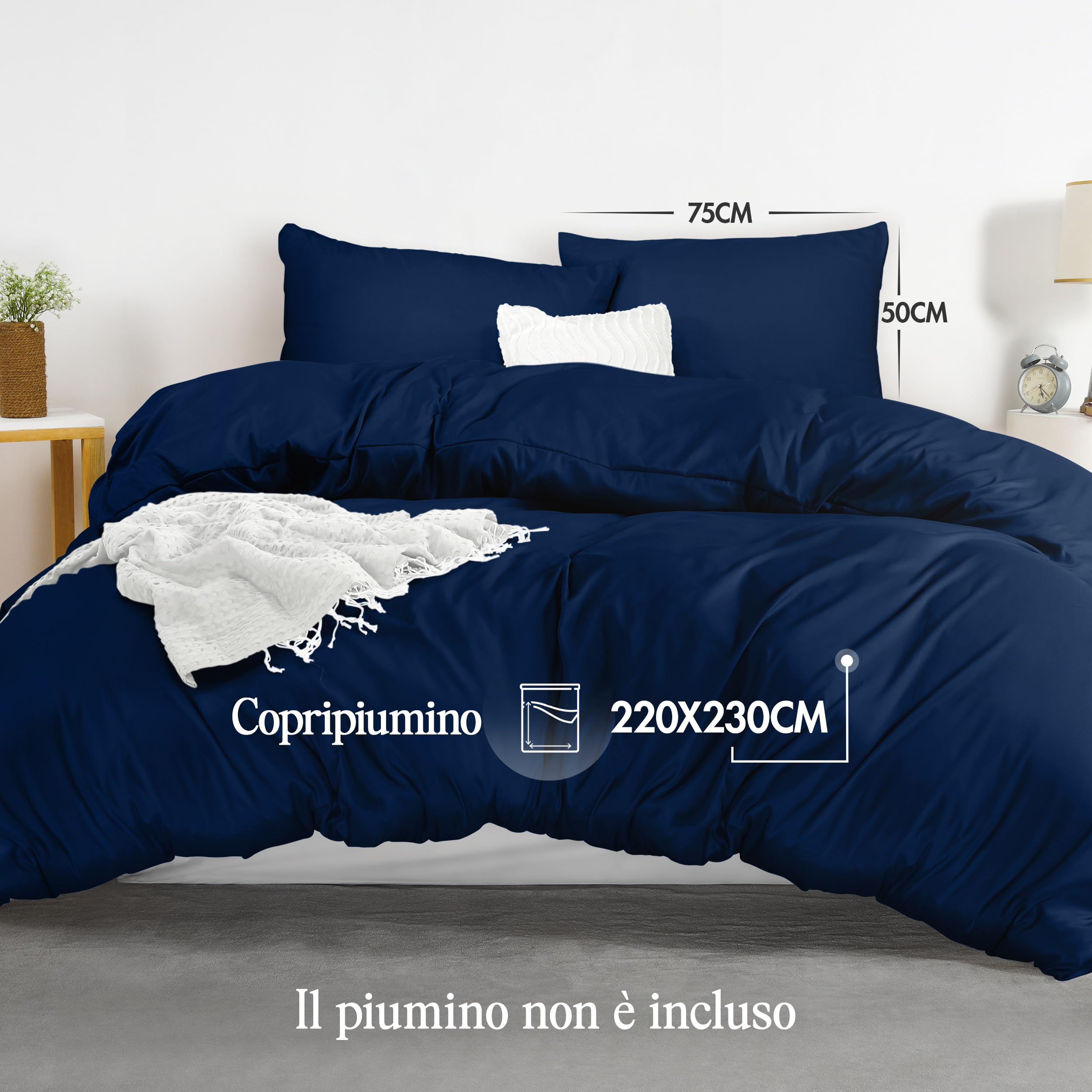 Utopia Bedding Copripiumino King Size - Microfibra Copripiumino 230x220cm + Federe 50x75cm - Blu Navy