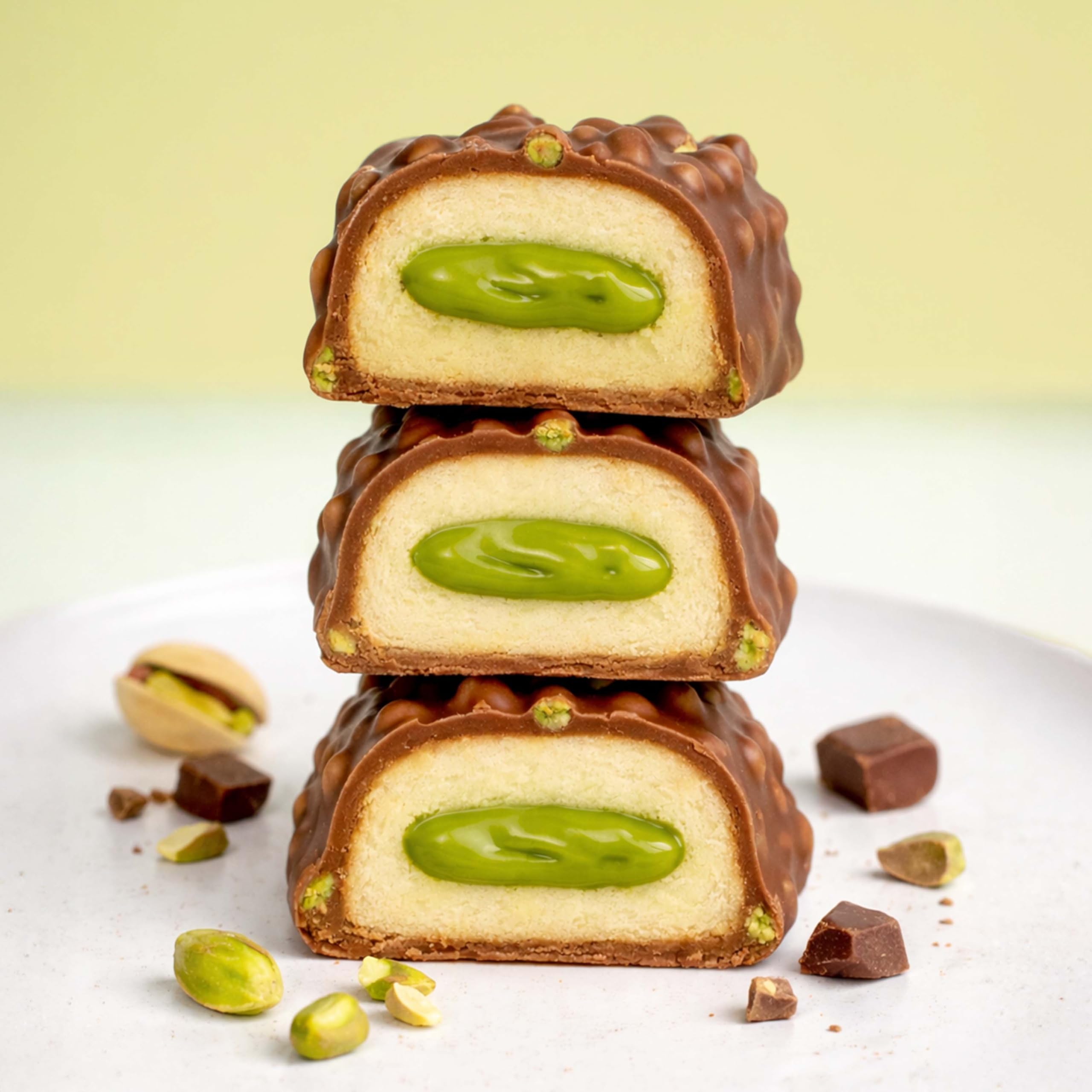 Neosupps Protein Bar Pistachio Crunch 12x45g, Proteinriegel mit 13g Protein & nur 1,8g Zucker, Eiweißriegel mit echten Pistazienstücken & Vollmilchschokolade, low-sugar, high Protein Riegel