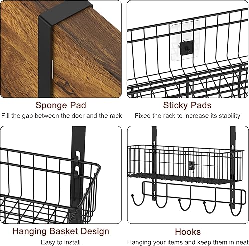 Miniatura 6 de YBING Organizador sobre la puerta con ganchos 3 niveles detrás de la toalla cestas de metal detrás de estante de almacenamiento colgante estantes de