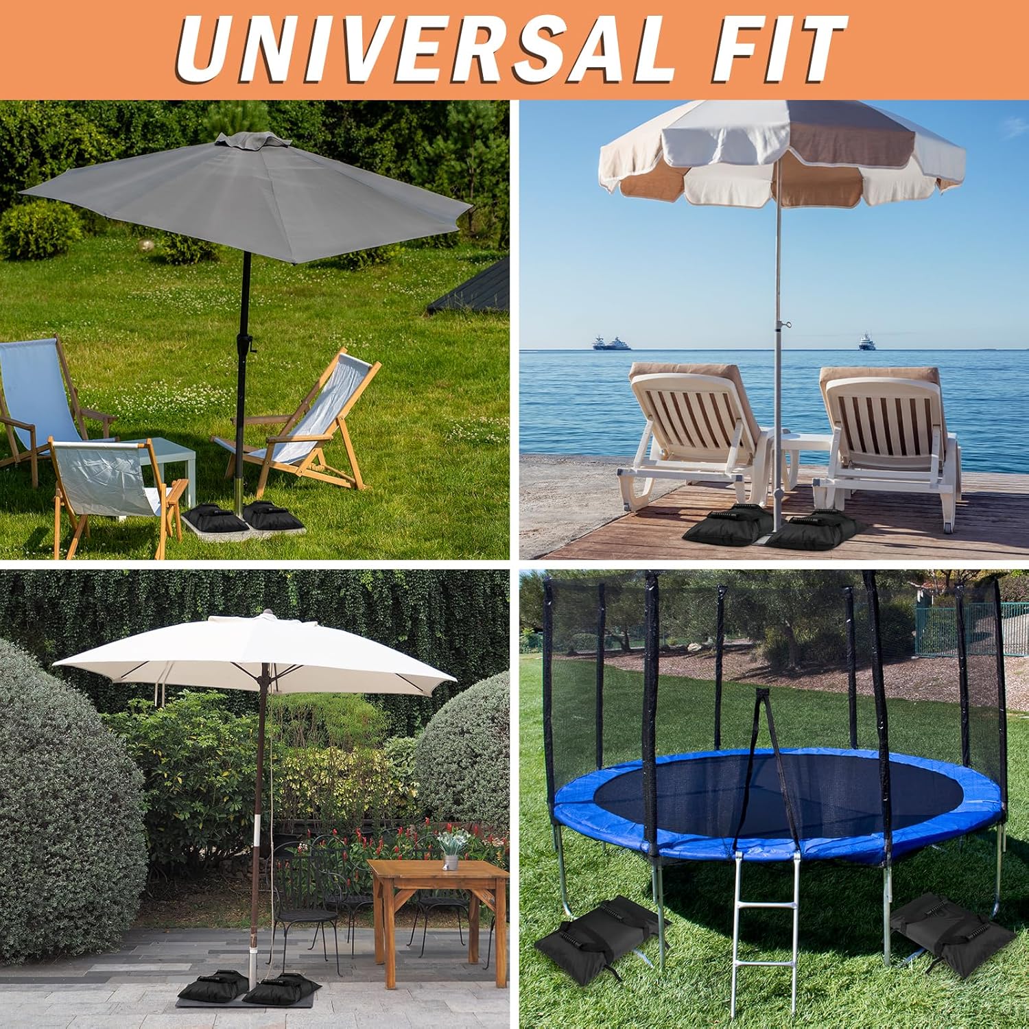 130LBS Extra Large Umbrella Base Weight Set of 2, Patio Fillable Sand Bags for Weight, Heavy-Duty Furniture Outdoor Weights for Umbrella Stand Patio Garden Backyard, Black(Without Sand)