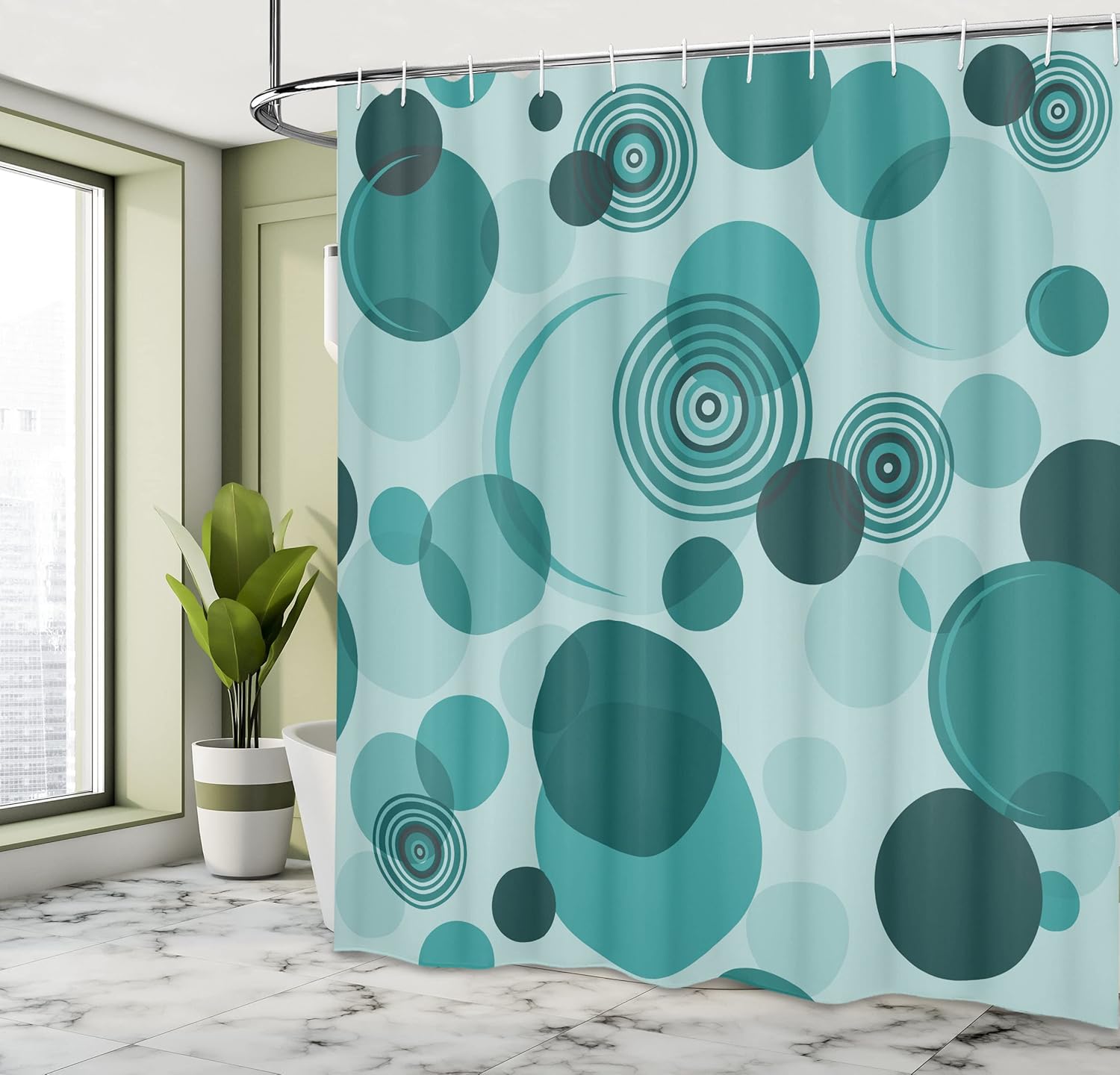 Ambesonne Earth Tones Shower Curtain, Abstract Pastel Pattern with Overlapping Chaotic Spots and Ring Shapes, Cloth Fabric Bathroom Decor Set with Hooks, 69" W x 70" L, Dark Teal
