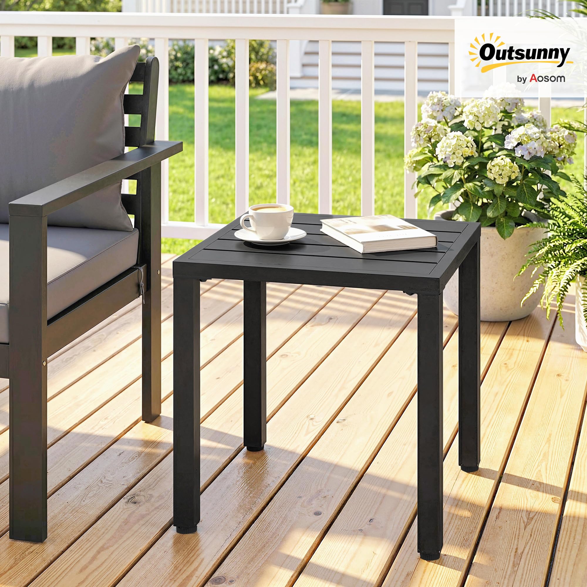 Outsunny Table de Jardin carrée 45 x 45 x 45,5 cm Noir métal intérieur extérieur