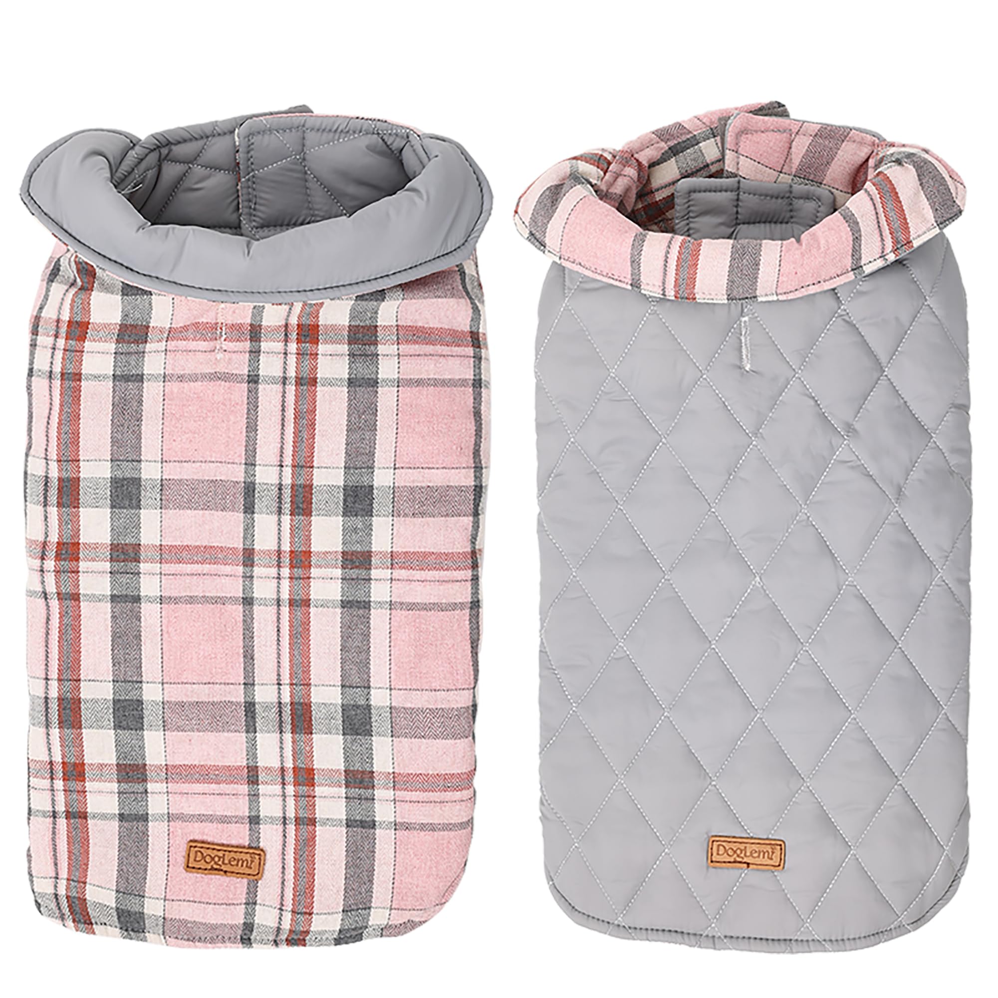 Duuclume Dog Plaid Coat,Reversible Dog Coat Pet Cold Weather Winter Outdoorm,Jackets Adjustable Heat Preservation and Waterproof for Small Medium Large Dogs (Pink/L)