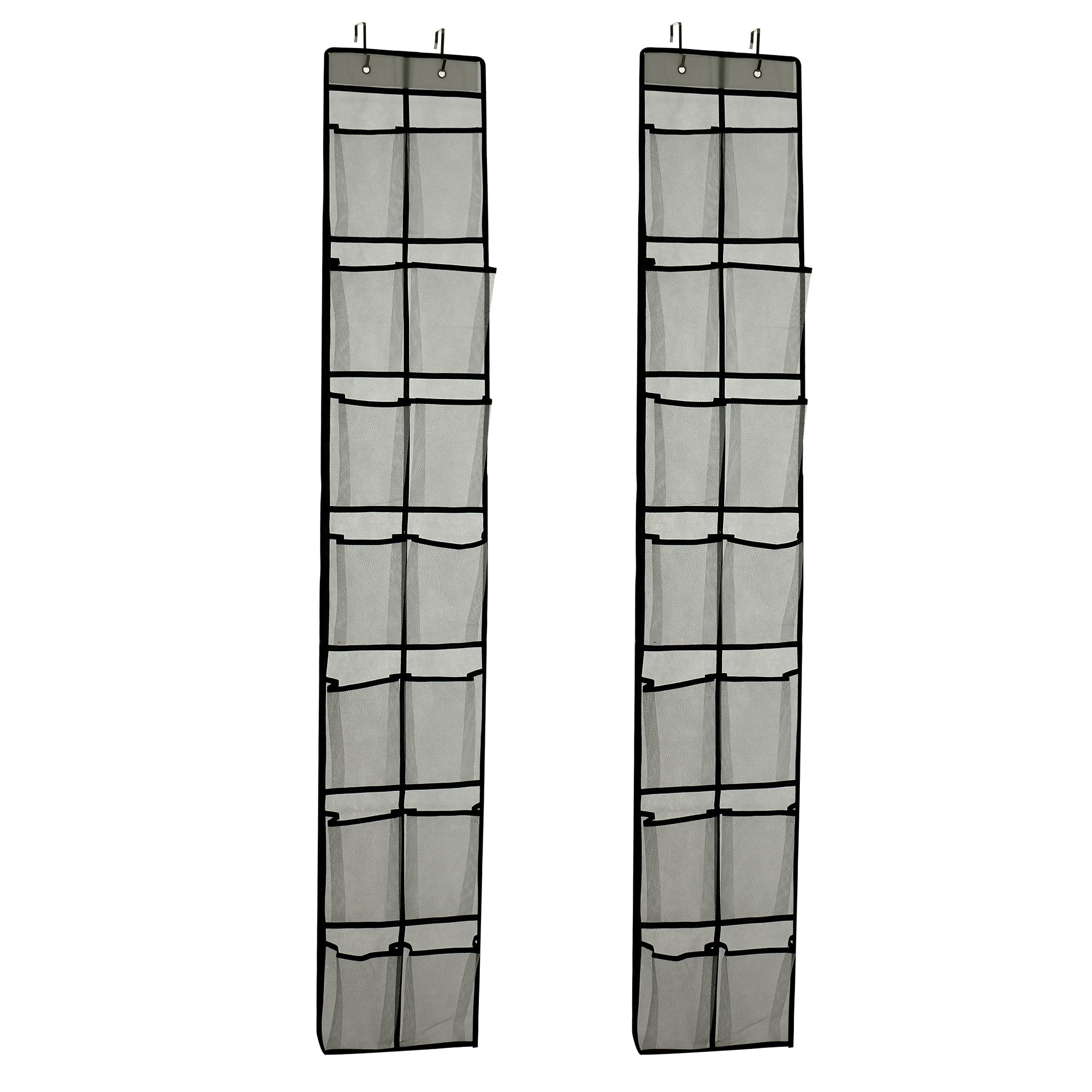 gaulupue Organizador de zapatos para colgar sobre la puerta, 14 bolsillos grandes de malla para organizar el armario y almacenamiento, gris, paquete de 2 (gris)
