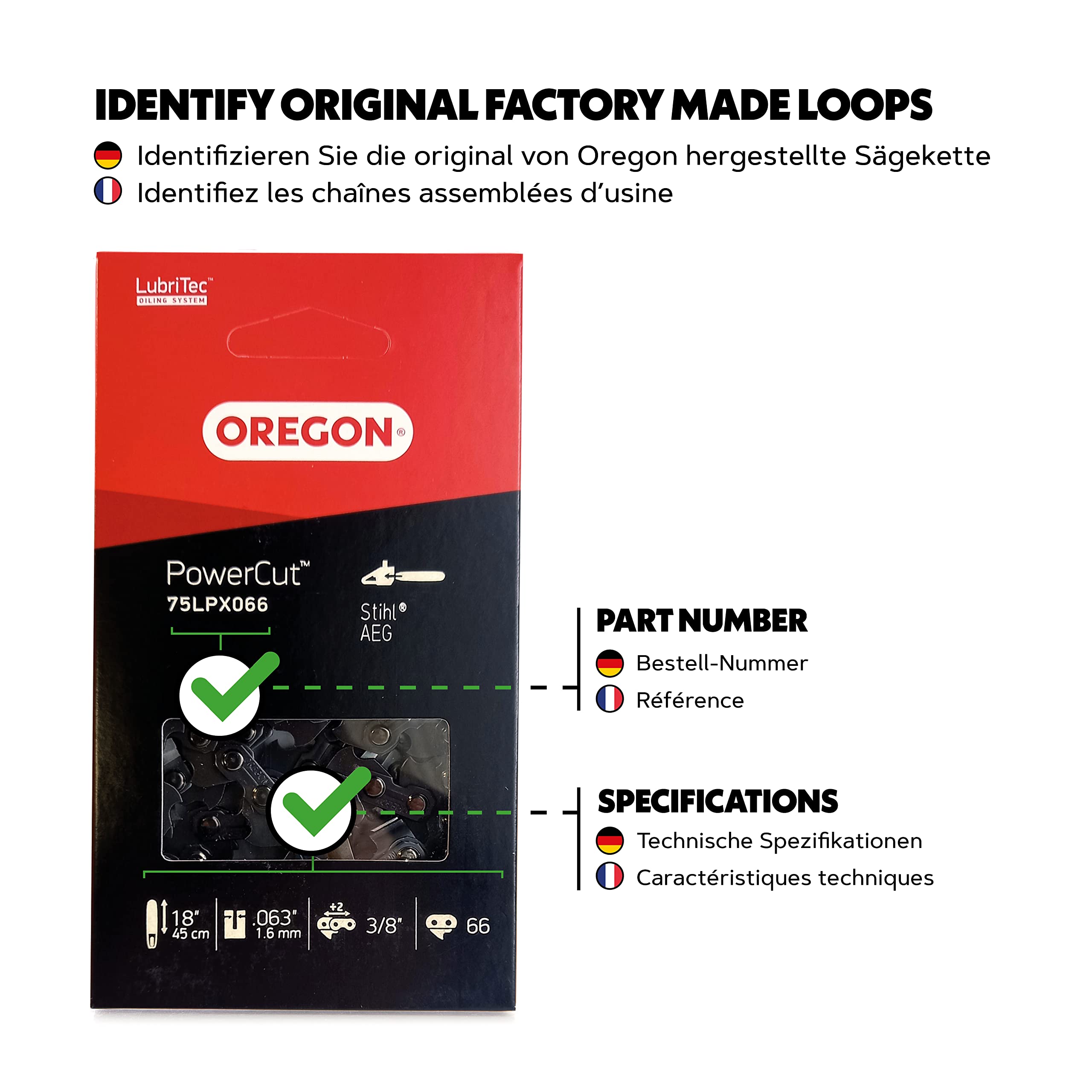 Oregon 75LPX066E - Catena, passo 3/8-inch, 66 maglie di trascinamento