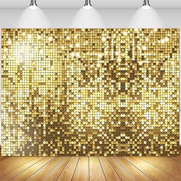 Sensfun Gold Flash Photography Backdrop Happy Birthday Golden Square Metal Shimmer Wall Photography Background Women Men Birthday Banner Festive Holiday Party Decorations Photo Booth Props 7x5ft
