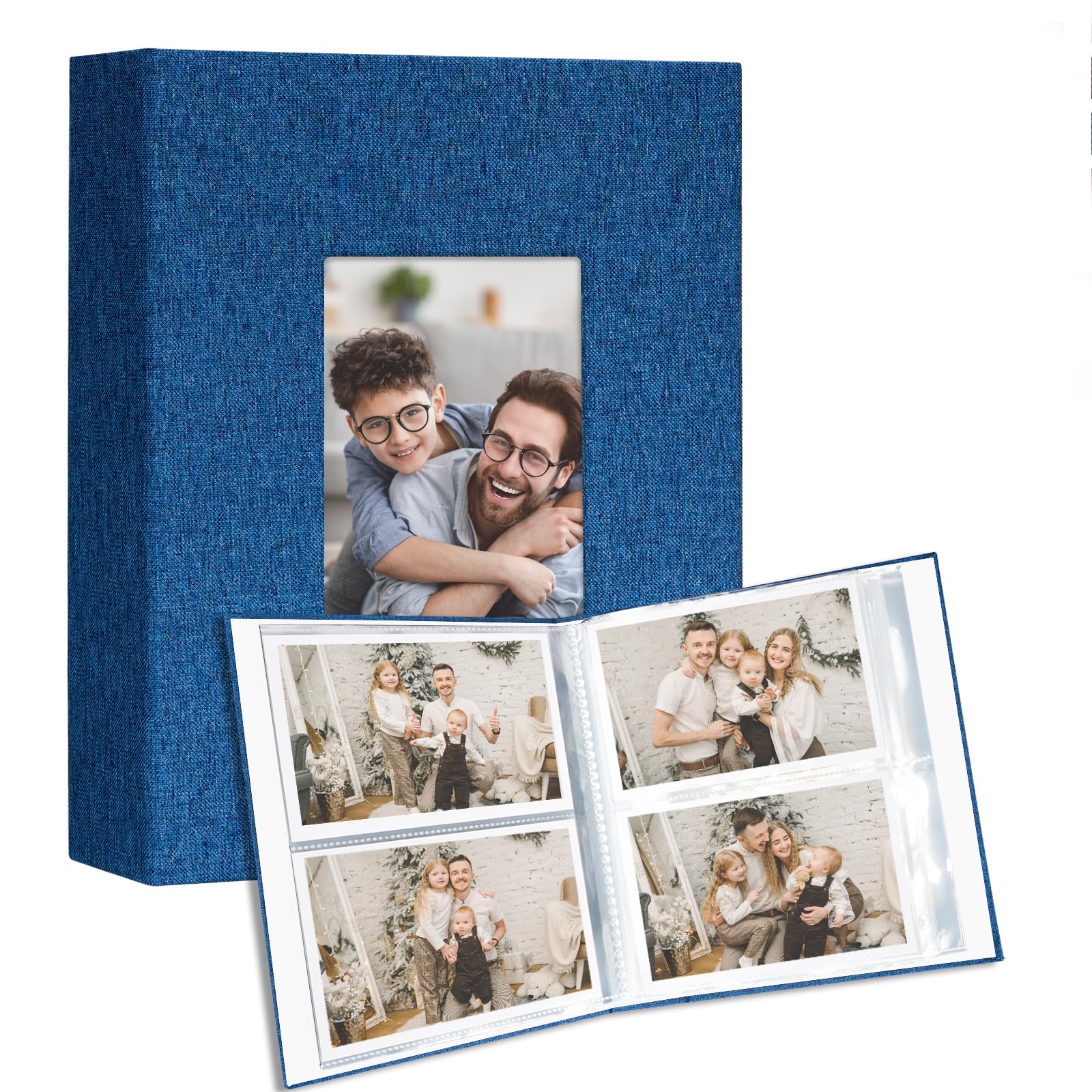 Vienrose Small Photo Album 4x6 holds 200 Photos 2 Pack, Mini Baby Photo Album Linen Cover for Gifts Wedding Family Blue