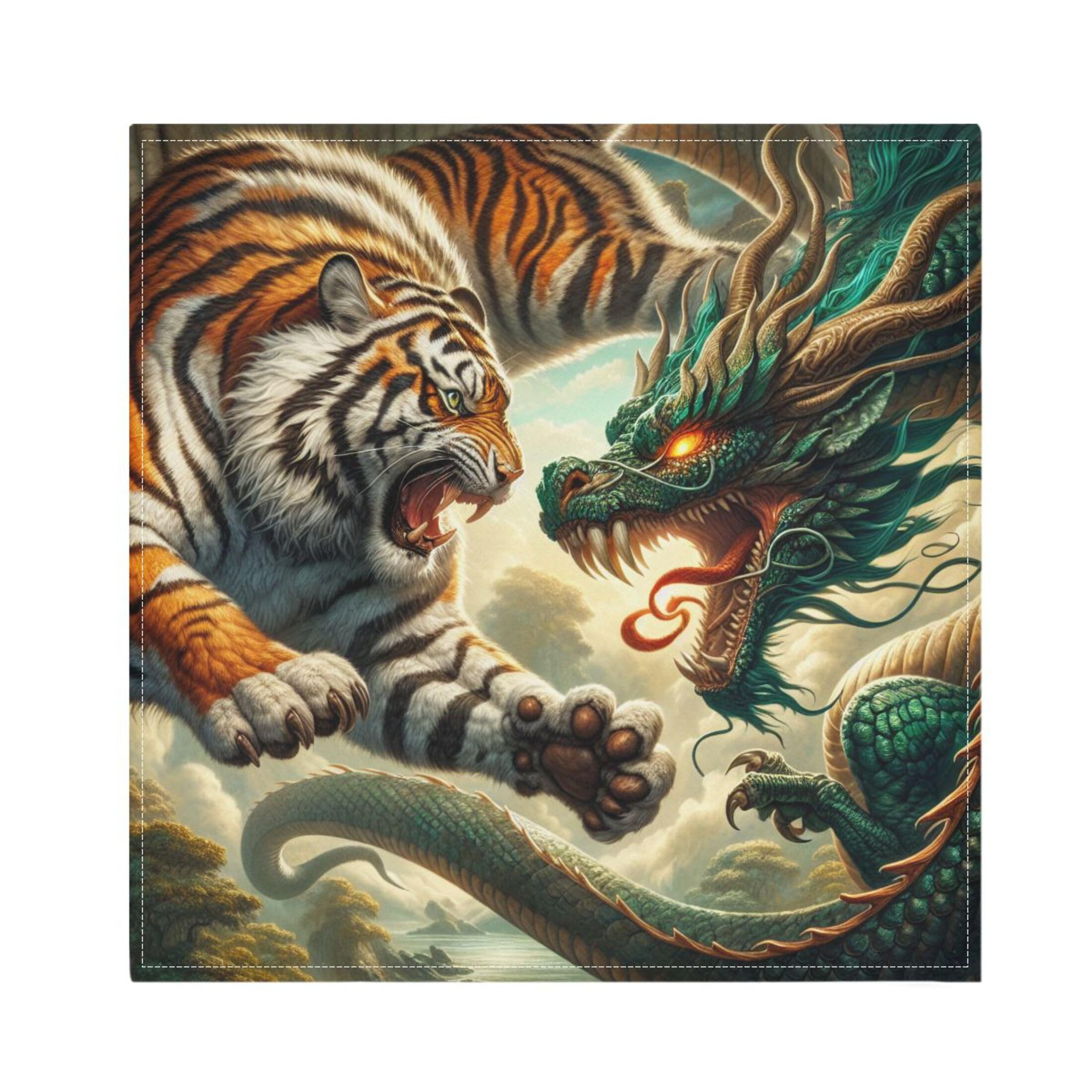 Fuauuyl Cloth Napkins Set of 6 Tiger Dragon Fighting Dinner Napkins 20x20 in, Washable & Reusable Fabric Table Napkin for Dining Parties Holiday, Eco-Friendly