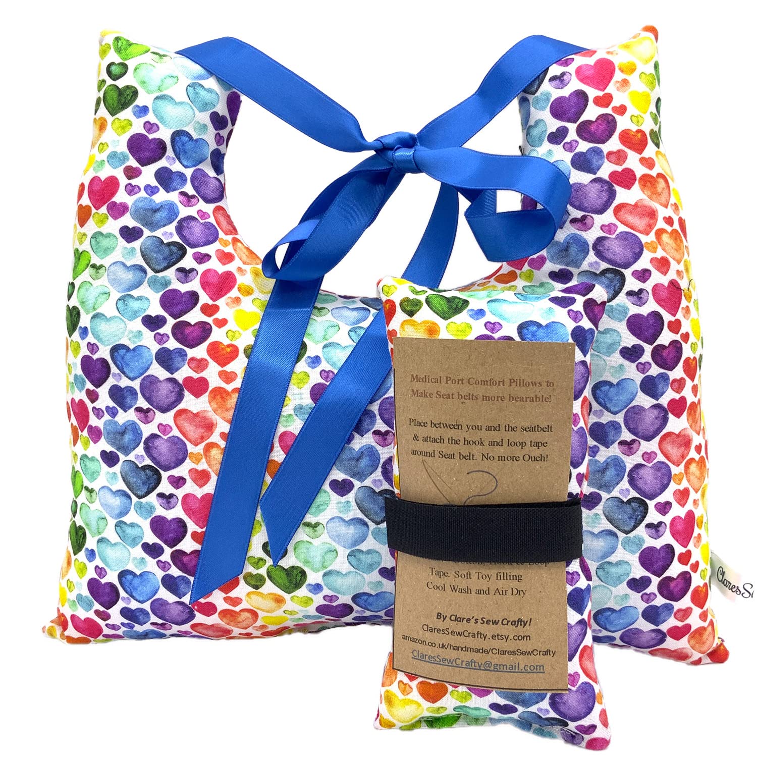 10"x9" Underarm Single Mastectomy Lumpectomy Augmentation Job Gift Set +6" Seatbelt Pad, Breast Cushion Pillow SLNB Top Surgery (Hearts Multi Coloured) โ image 1