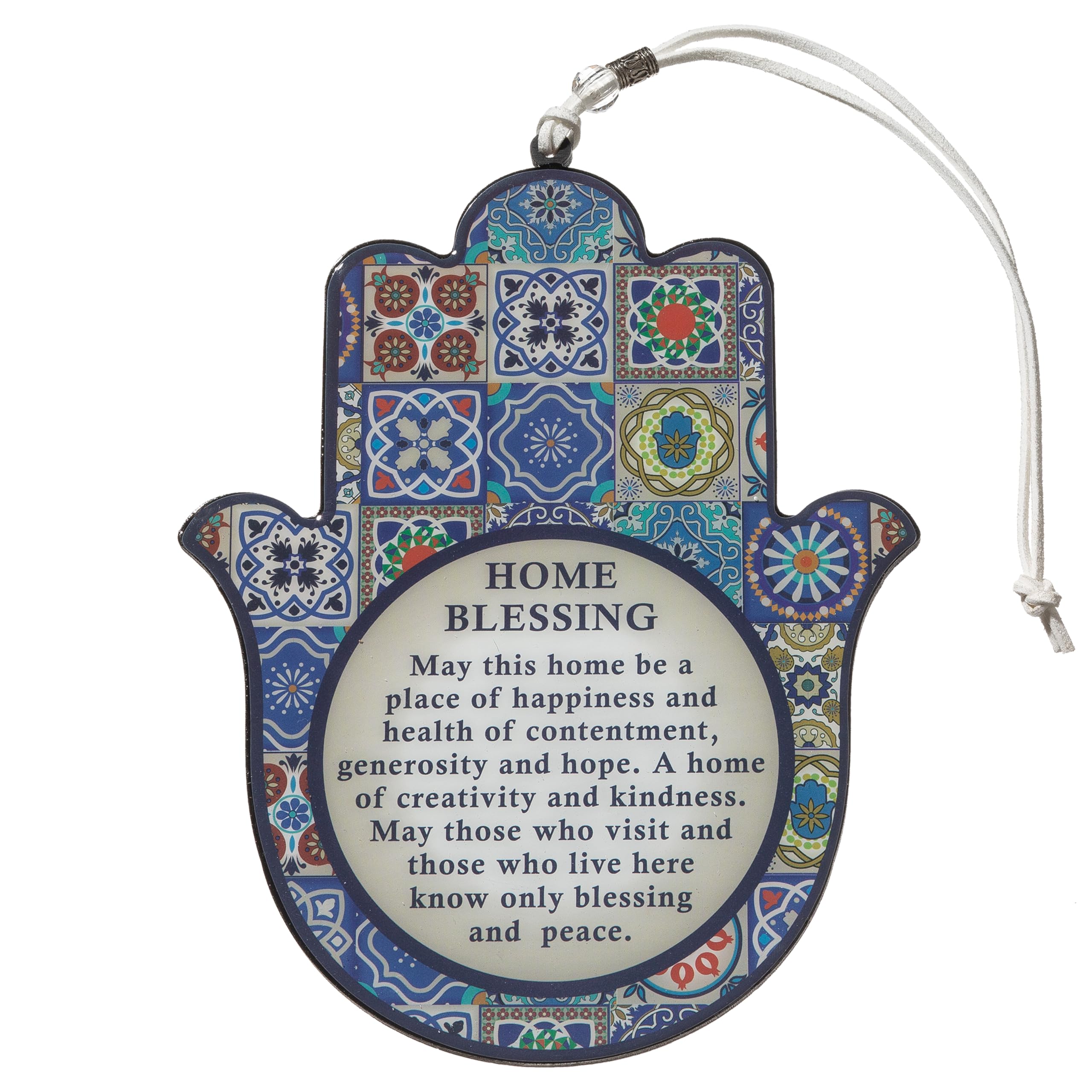 Epoxy Hamsa English Home Blessing 9.5" with Mosiac Motif - Good Luck Hamsa Hand Wall Hanging Decor, Evil Eye Protection Amulet