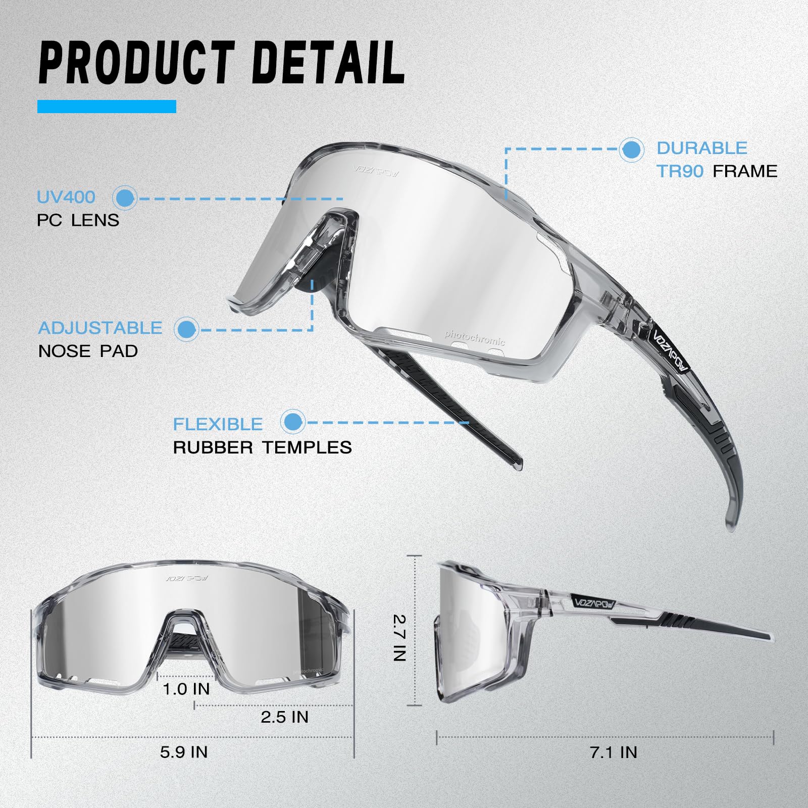 Fotochromowe okulary rowerowe dla mężczyzn i kobiet, UV400 sportowe okulary przeciwsłoneczne do MTB, jazdy konnej, biegania, wędkowania, baseballu