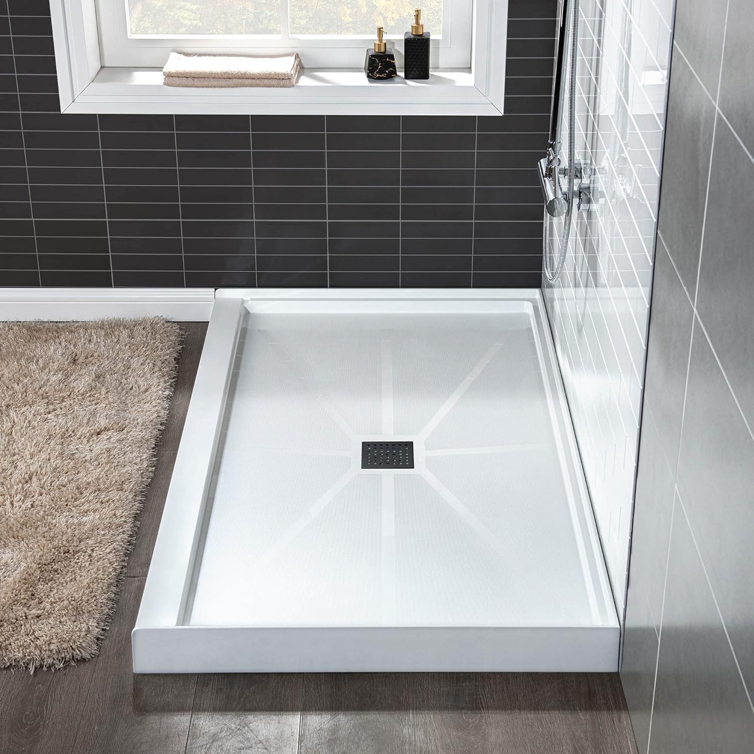 WOODBRIDGE SBR4832-1000C-MBL Shower Base, White with Matte Black Cover