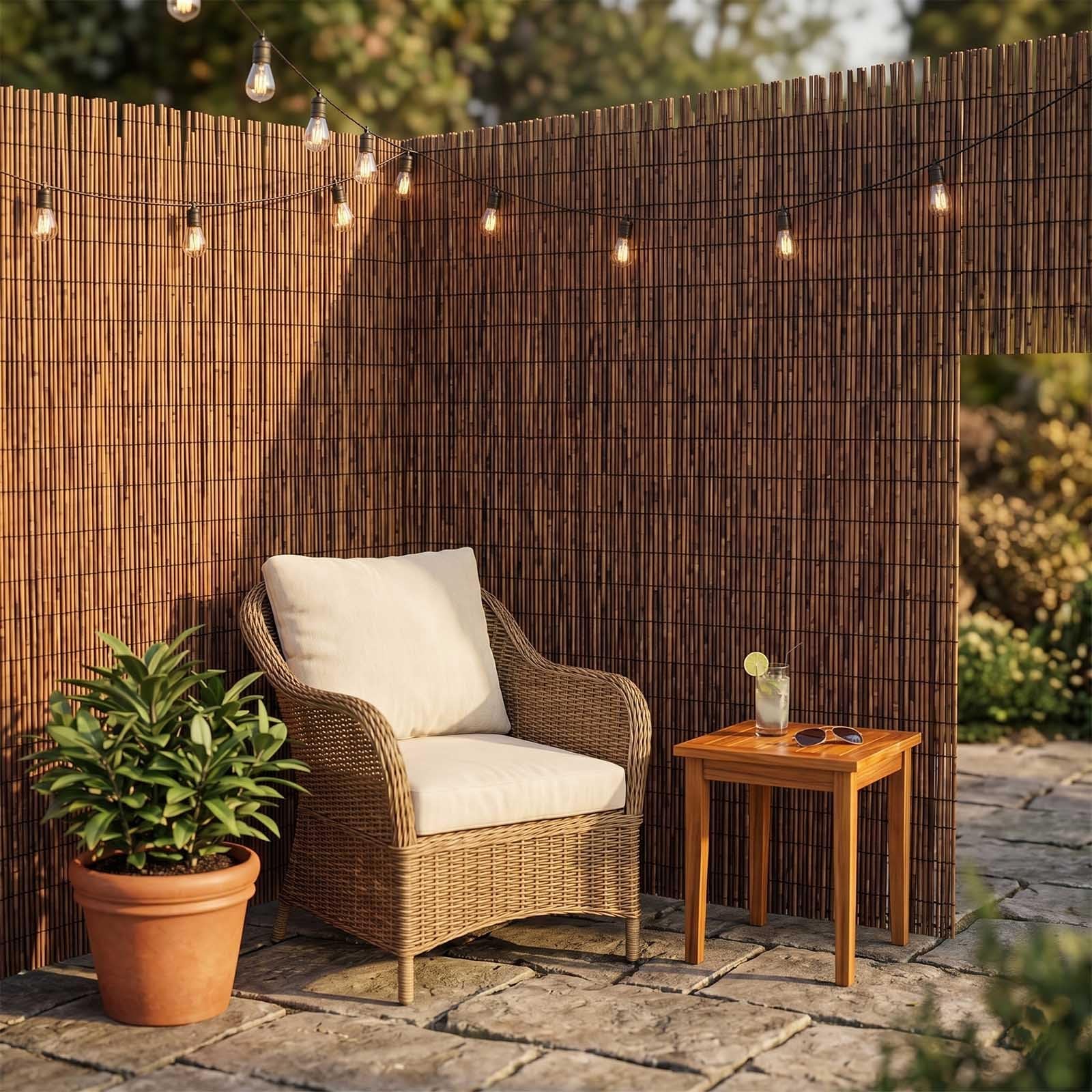 Panneau de Clôture en Roseau Tissé Brise-Vue Respirant pour Extérieur Canisse de Séparation pour Jardin Balcon Terrasse Pare-Vent Occultant Store de Protection Solaire(carbonisé,70x470cm)