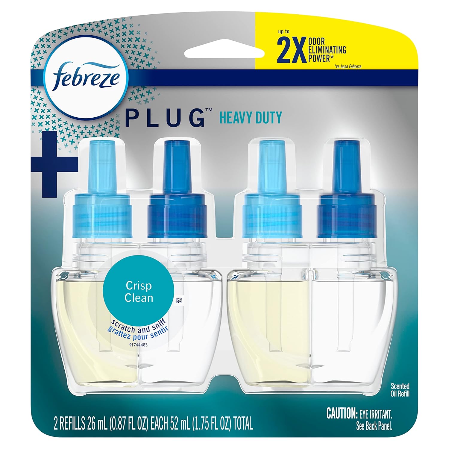 Febreze Odor-Fighting Fade Defy PLUG Air Freshener Refill Heavy Duty Crisp Clean 2 87 fl oz Oil Refills