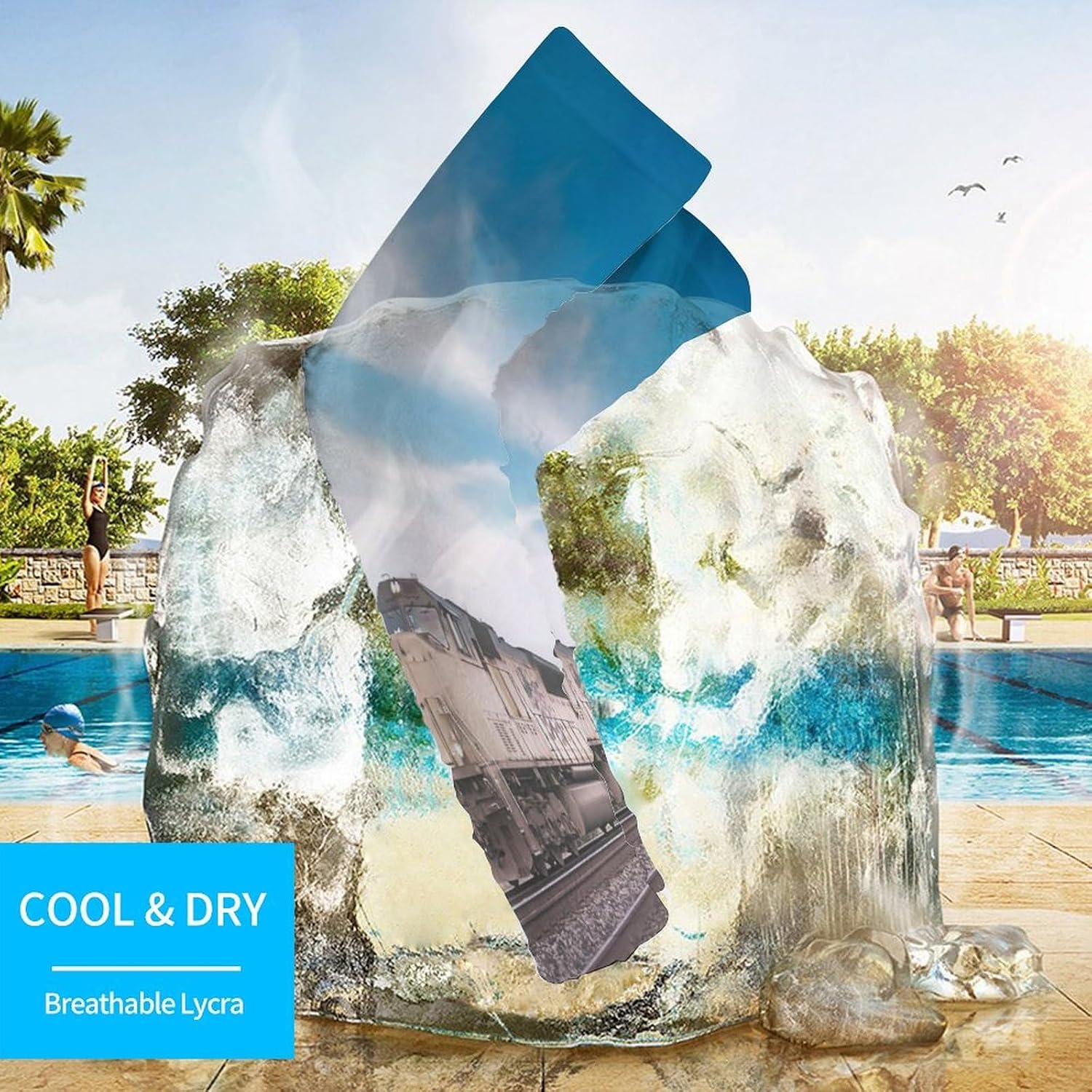 Cooling Arm Sleeves for Men Women Compression Arm Sleeve Freight Train Running Travelling Arizona Desert UV Sun Protection Arm Sleeves
