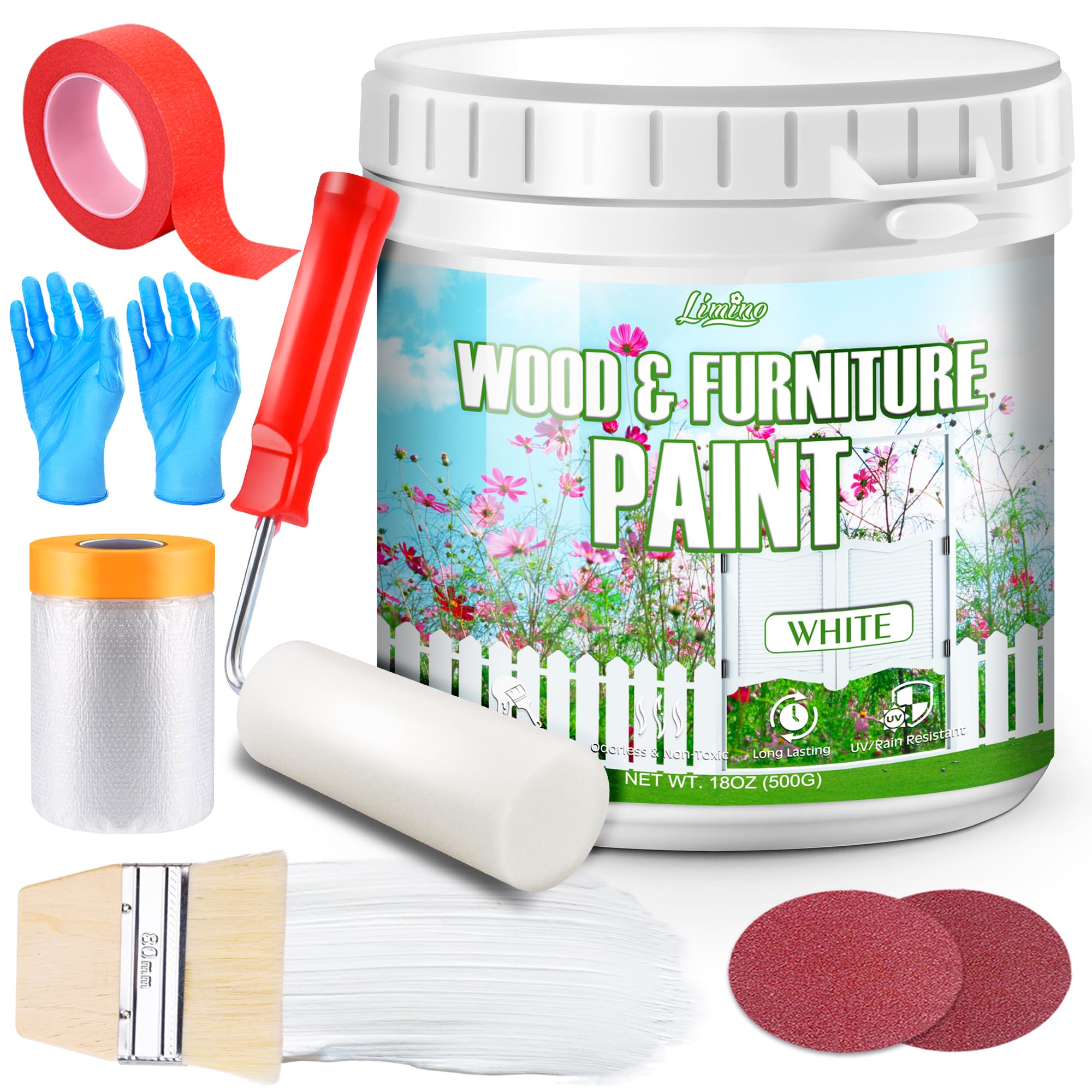 Limino Peinture pour Meubles en Bois - 500g Peinture pour Meubles en Bois, Armoires, Portes, Table à Manger et Chaises, Finition Mate à l'Eau, Non Toxique & Faible Odeur, Séchage Rapide (Blanc)