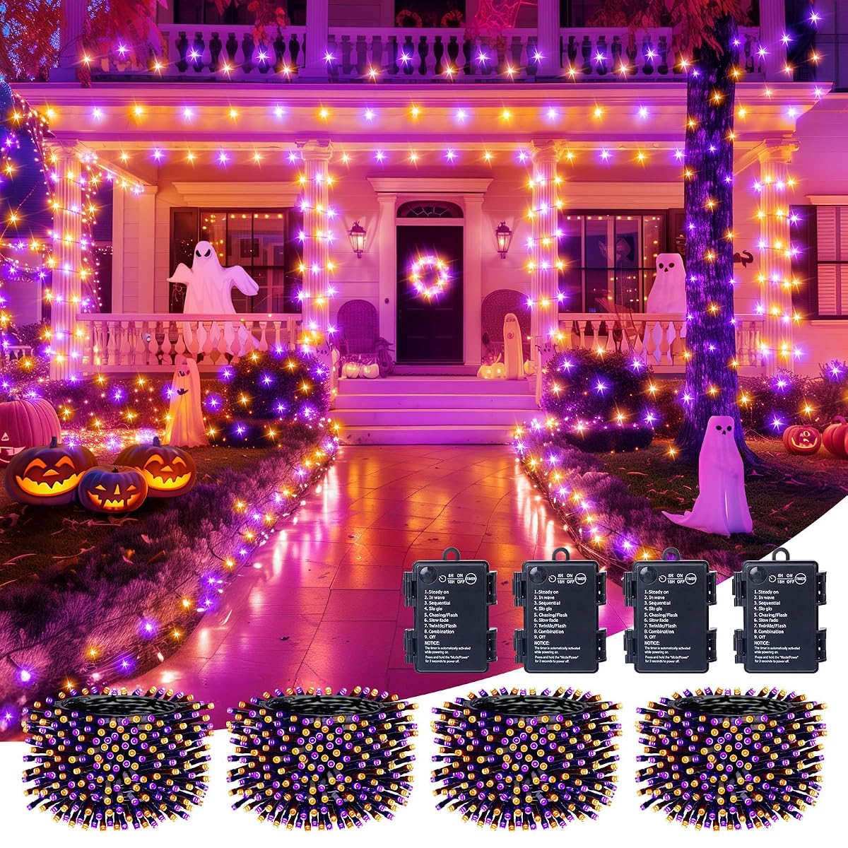 Brightown Halloween String Lights, 66FT 200 LED, Battery Operated, Waterproof,