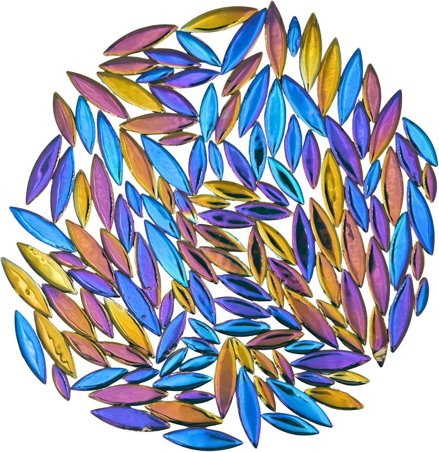 1.1 lbs Ceramic Leaf-Shaped Mosaic Tiles, Mixed Sizes, DIY Decor for Bathrooms, Living Rooms, Kitchens, Gardens (Peacock Iridescent Green)