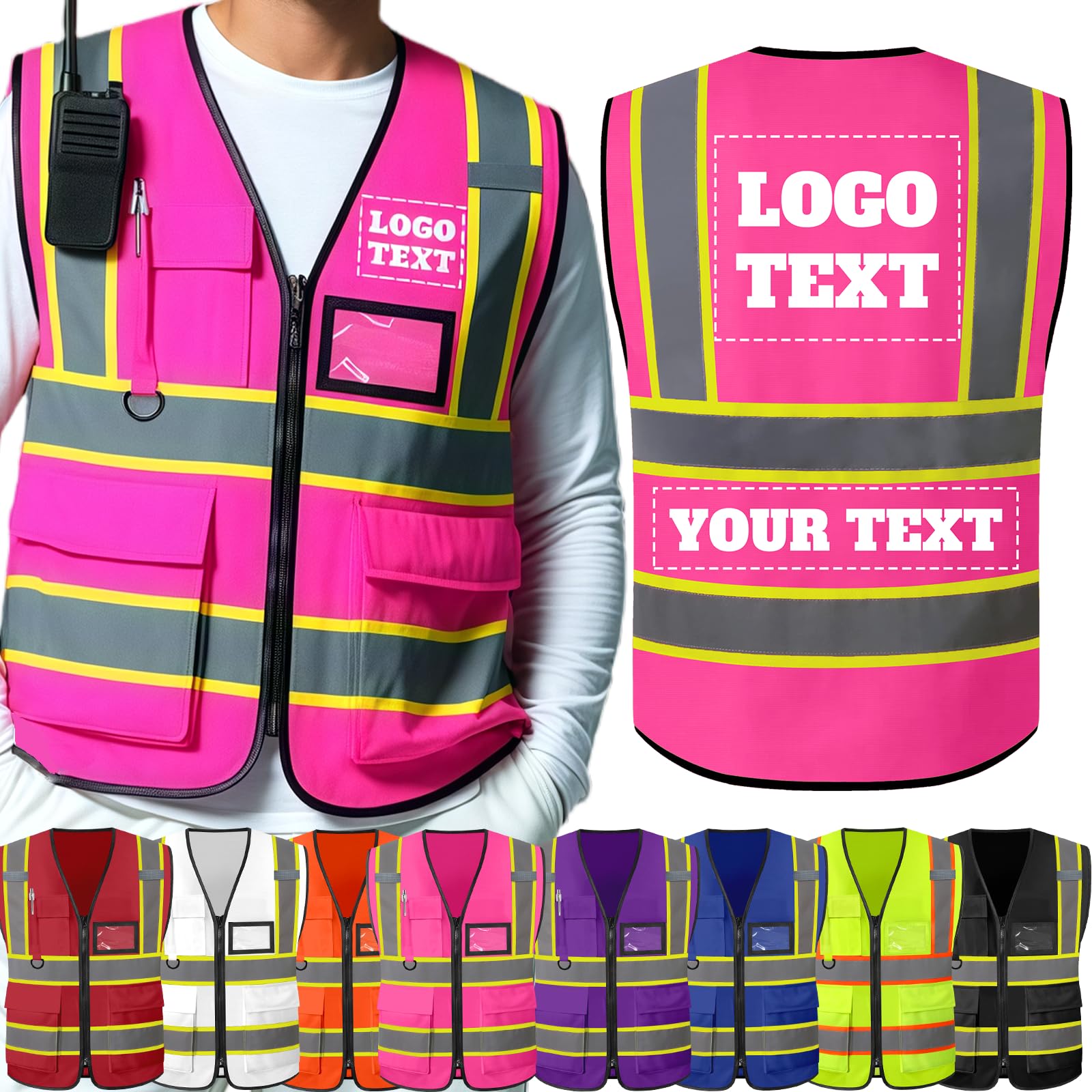 SIMIEEK Custom Safety Vest Customized High Visibility Reflective Vests with Logo, Personalised Two-tone Construction Vests Men Women