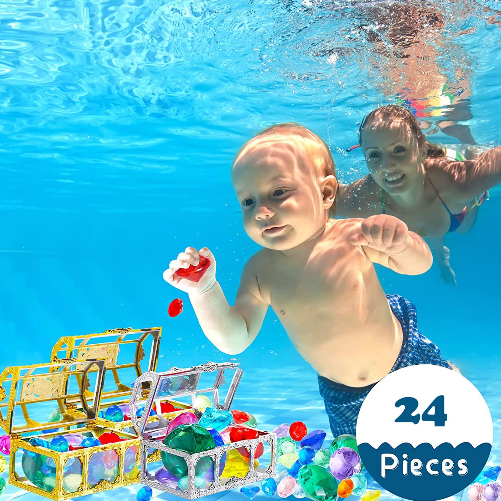 Juguetes de Buceo Juguetes de Agua Juguetes de Piscina Coloridas natación de Verano Juguetes de Buceo con Cajas de Cofre del Tesoro Juego de Juguetes para la Piscina 26 Piezas de Piscina Juguetes