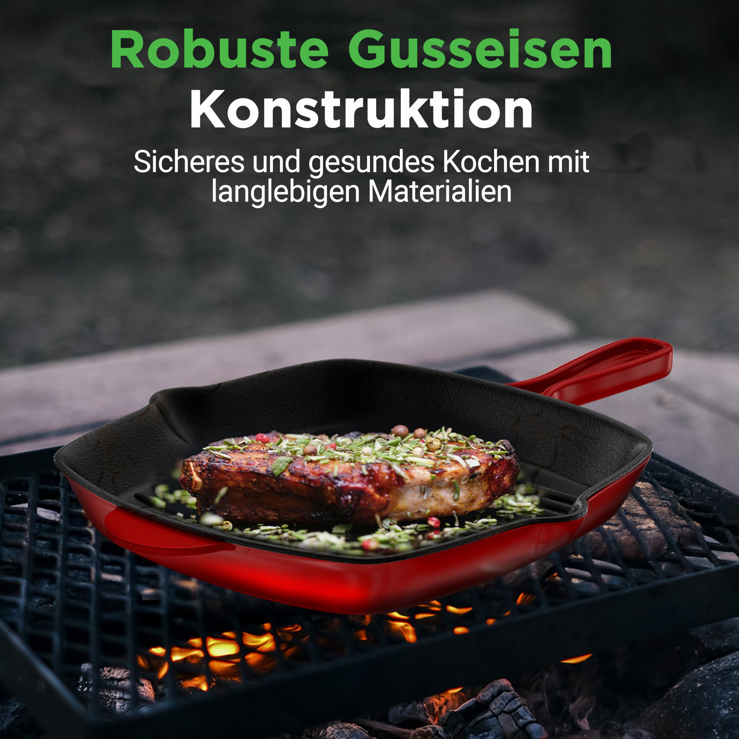 NutriChef Grillpfanne, 29x29cm mit Ausguss, Steakpfanne-Gerillt, Emailliert