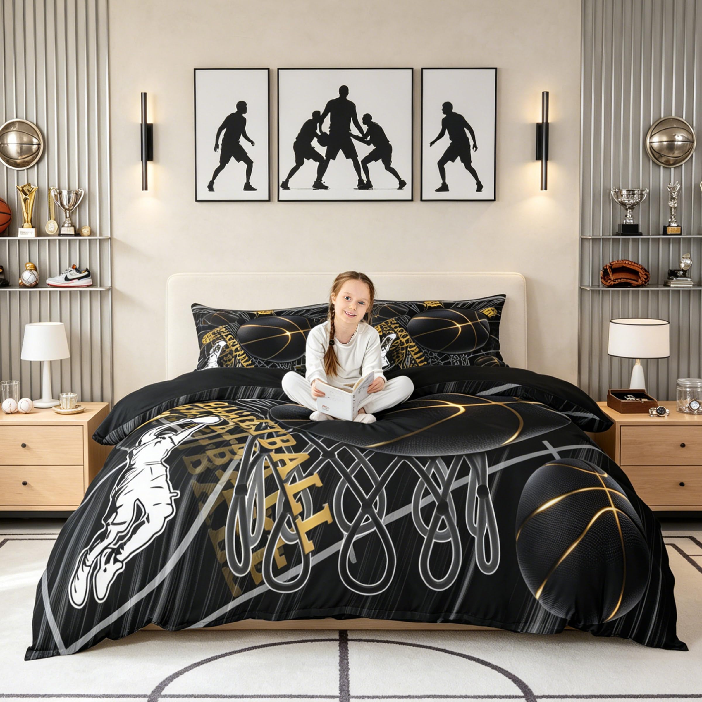 Homemissing Basketball Spiele Bettwäsche Set 155x220cm für Kinder Jungen Mädchen Bettwäsche-Set Sport Ballspiele Bettbezug mit 1 Kissenbezug Geschenk für Basketball Liebhaber mit Reißverschluss