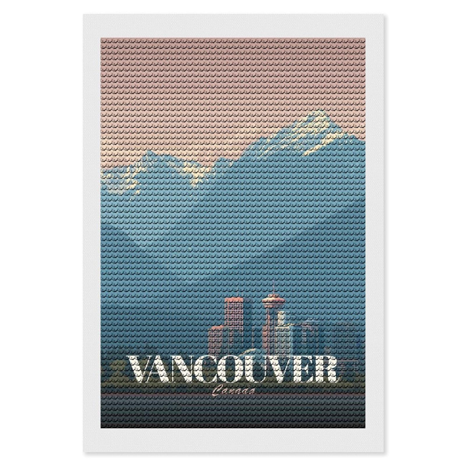 Junmoney Vancouver Canada Cityscape Travel Diamond Art Kit 8"x12", Gift Idea, for Family Craft Time, Mindful Craft Activity, Boho Decor, Relaxing DIY Hobby