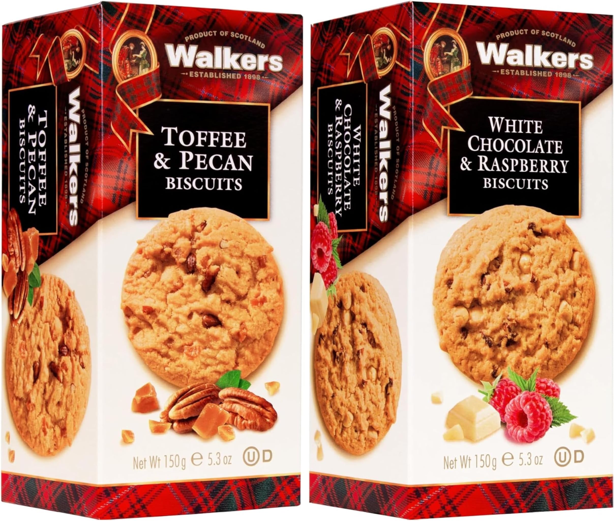 – Walkers Shortbread Belgian Chocolate Chunk White Chocolate & Raspberry and Toffee & Pecan Biscuits - 2 Pack