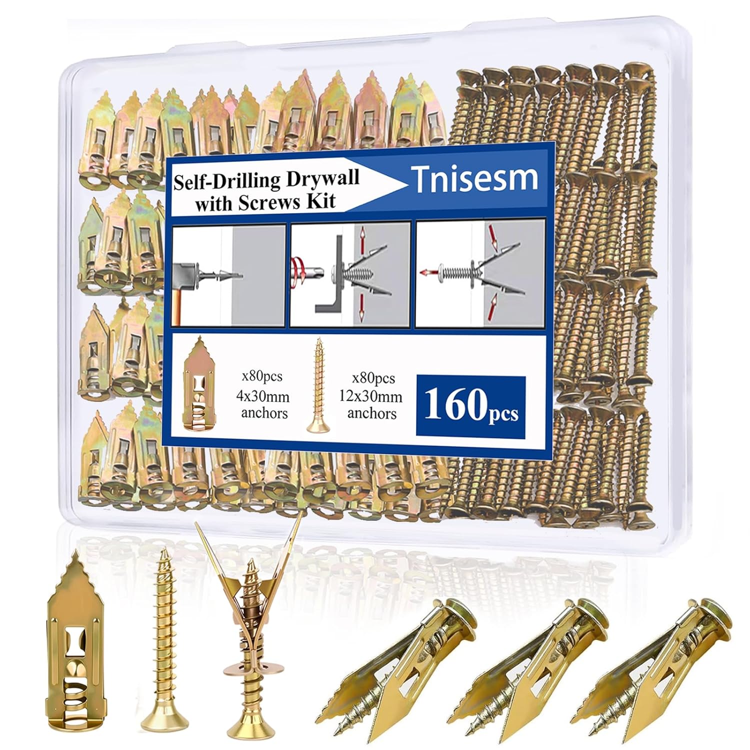 Tnisesm 480Pcs Self-Drilling Drywall Anchors with Screws, 2025 Upgraded Zinc Plated Steel for Heavy Duty, Metal Screw Anchors Kit, No Drill and Holes in Wall (4 Sizes)