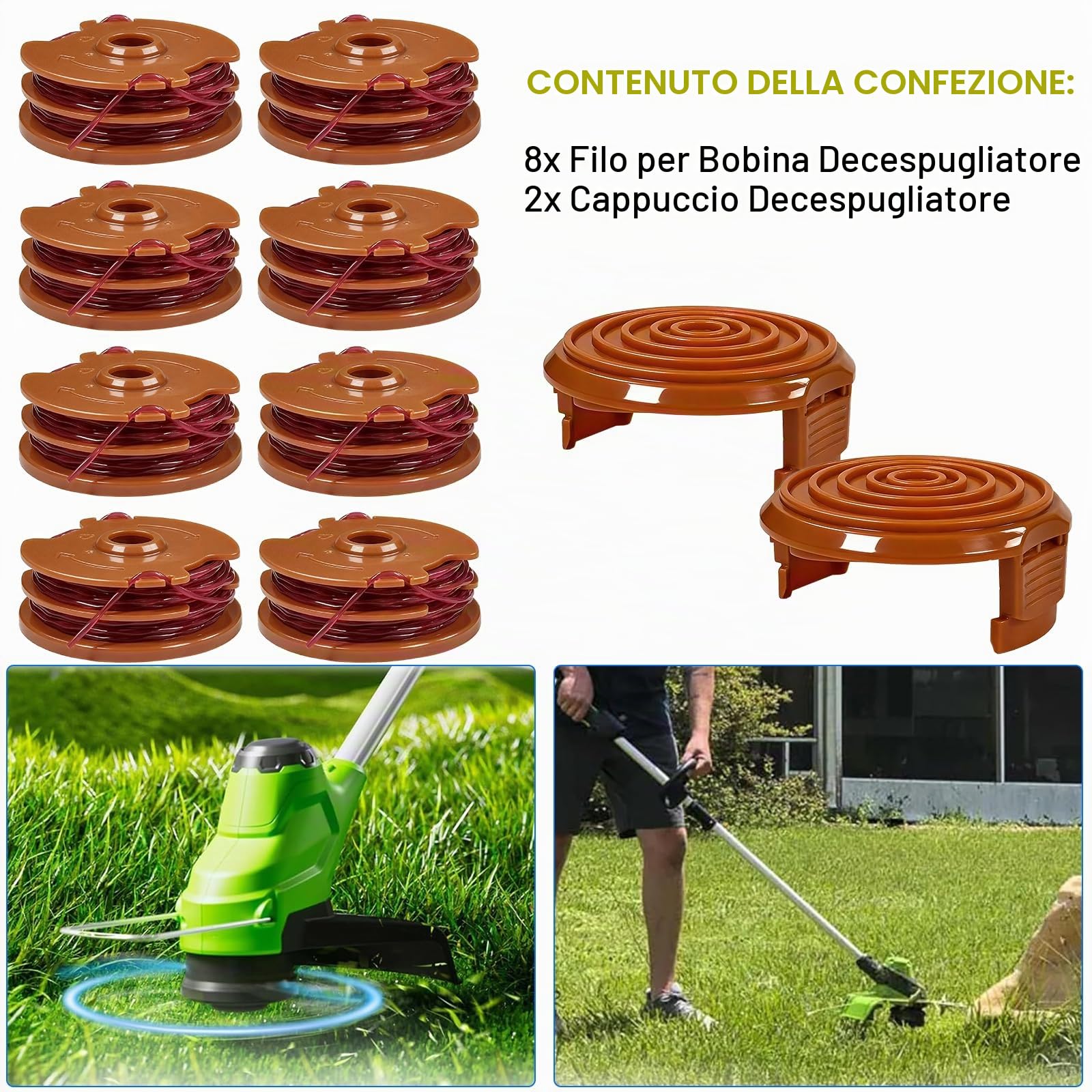 WA0007/50022833 Bobina di filo per decespugliatore, 2 x 4,6 m, 0,065 pollici (bobina da 8 linee+2 tappi)