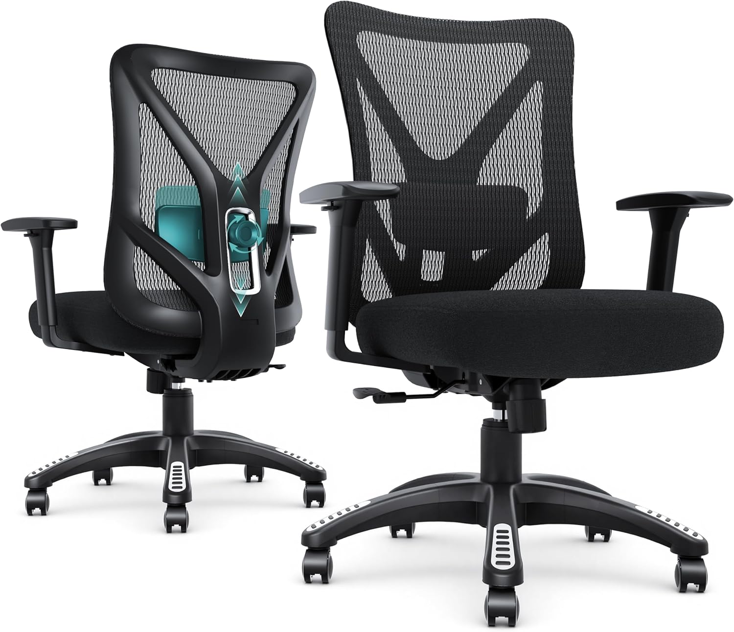 Ergonomic Office Chair, Mesh Computer Desk Chairs with Adjustable Lumbar Support, 3D Armrest, Tilt Function, Comfy Wide Seat, Executive Chair for Company & Home, Gaming Chair (Black Sponge Cushion)