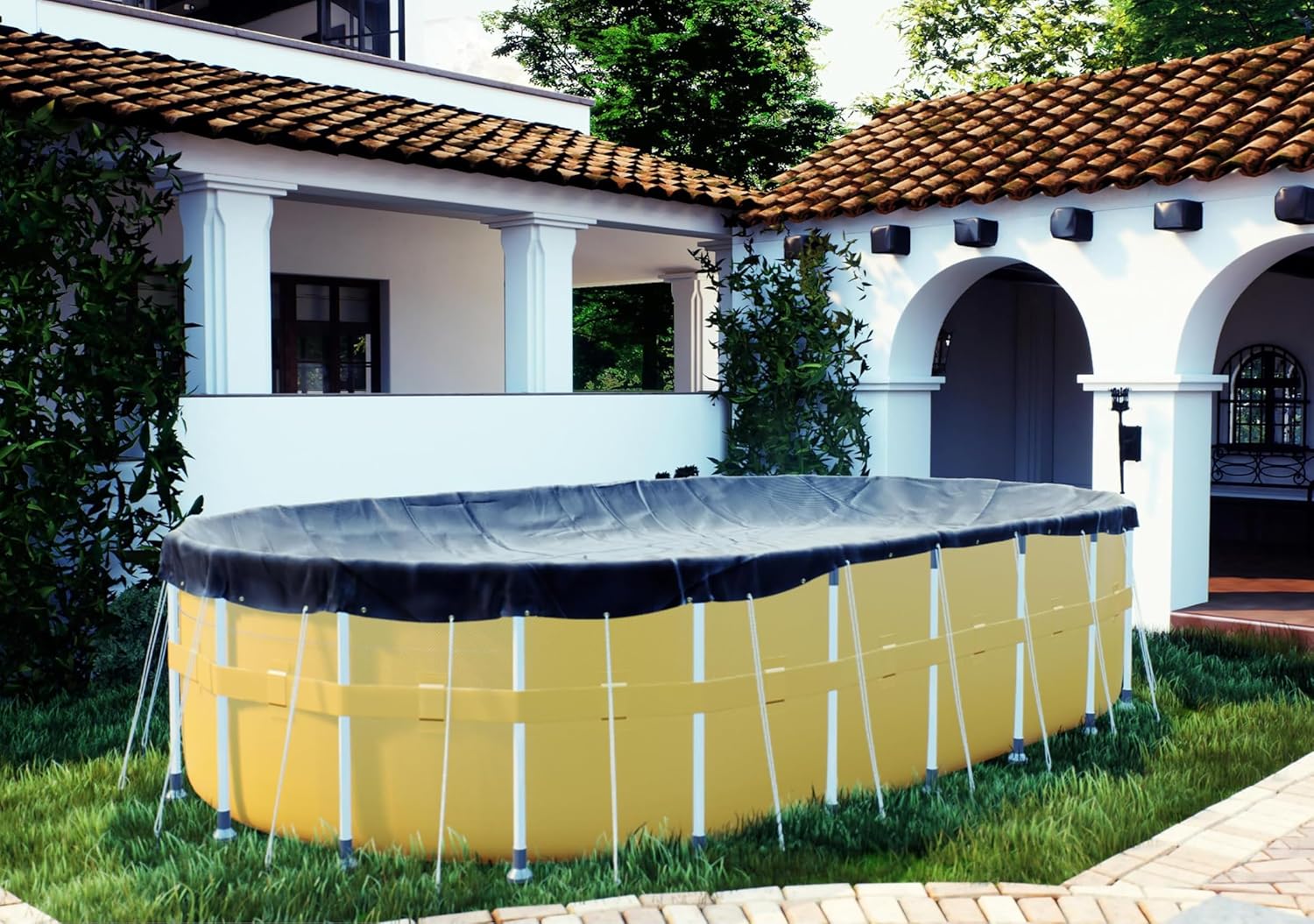 ShadeMart 18' x 34' Oval Swimming Pool Cover Blue Winter Pool Cover Tarp 100 GSM Extra Heavy Duty Anti-Leaf Waterproof UV Resistant Customize Size Pool Cover (Cover Size: 22'x38’/ 4 ft .Overlap)