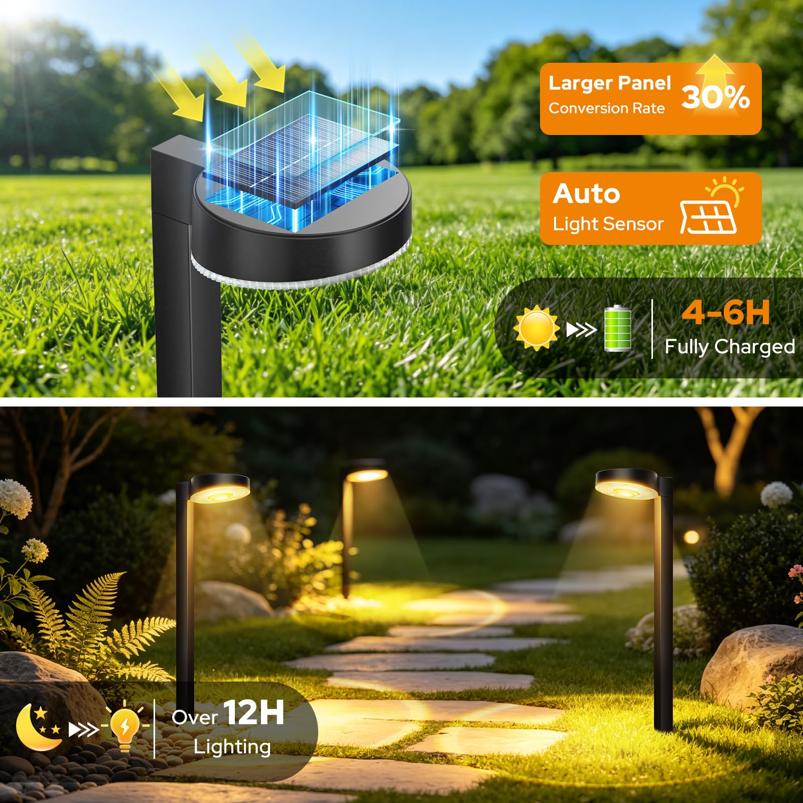 NIORSUN Solarlampen für Außen Garten, 12 Stück Hellere Solarleuchten für Außen mit 3 Farbtemperaturen, IP65 Wasserdicht Solar Gartenleuchten für Weg Rasen Gehweg Blumenbeet und Gartendeko