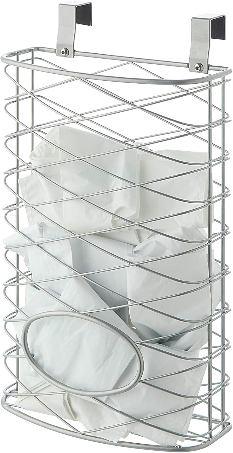 SunnyPoint Over Cabinet Kitchen Storage Organizer Holder or Basket - Hang Over Cabinet Doors in Kitchen/Pantry - Holds up to 50 Plastic Shopping Bags (BROWN)