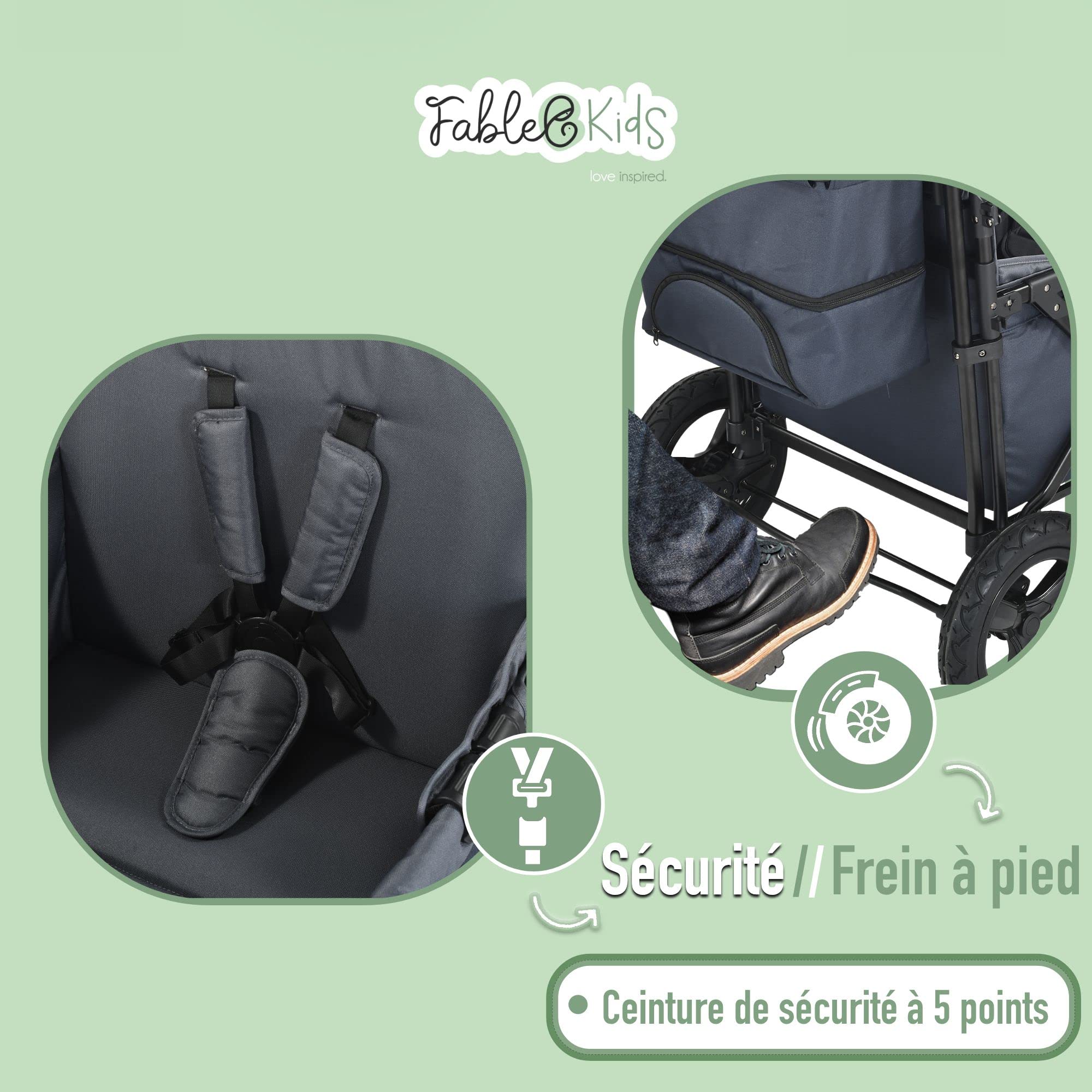 FABLEKIDS Chariot Leo X2Plus avec Toit Chariot de Transport Pliable jusqu'à 20 kg Roues Tout-Terrain 360° Frein à Pied Toile Oxford 600D Gris | Leroy Merlin