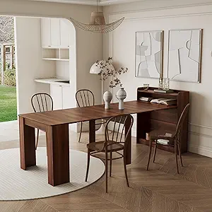 Extendable Dining Table for 2-10, 11"-98" Large Dining Table, Mid Century Modern Farmhouse Console Tables, Wood Foldable Kitchen Tables for Entryway, Dining Room, Living Room, Kitchen, Space Saving