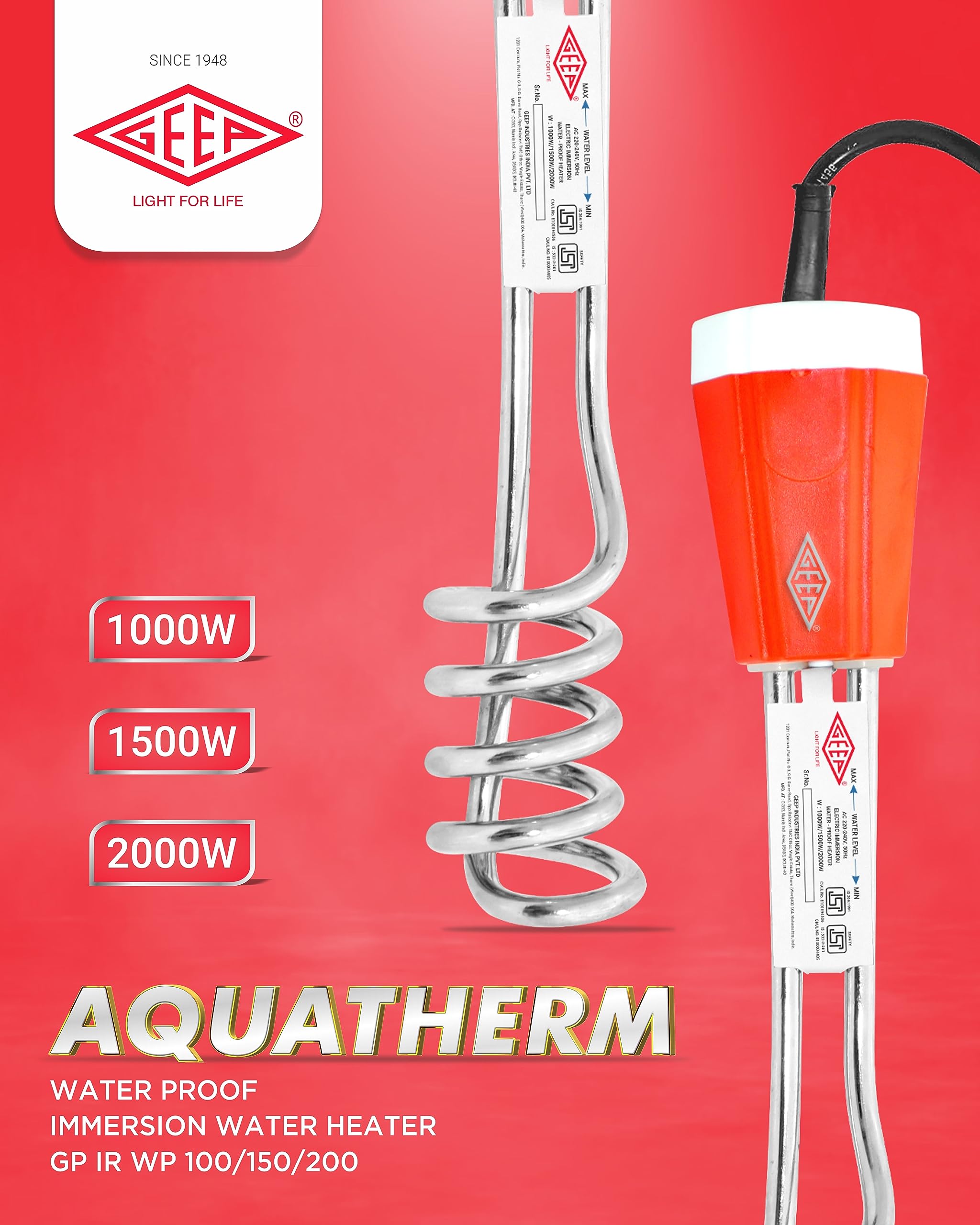 GEEP Aquatherm Immersion Rod Electric Water Heater (Copper) – Waterproof  with 1 Year Warranty (1500) : Amazon.in: Home u0026 Kitchen