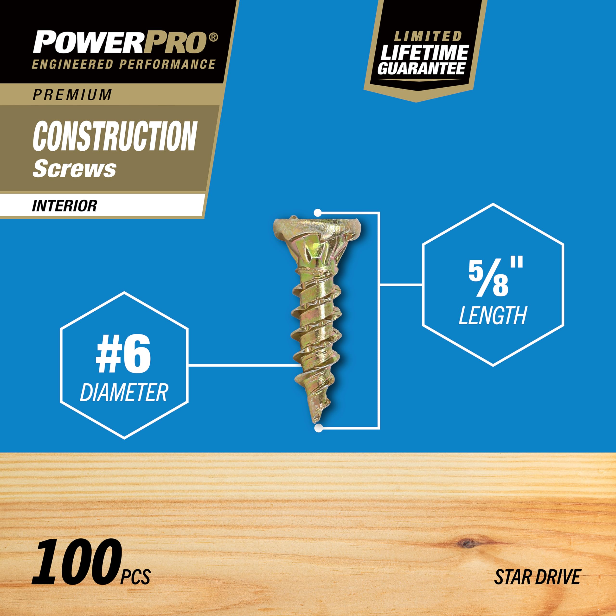 Power Pro 42641 - Tornillos para madera, 100 unidades, color amarillo