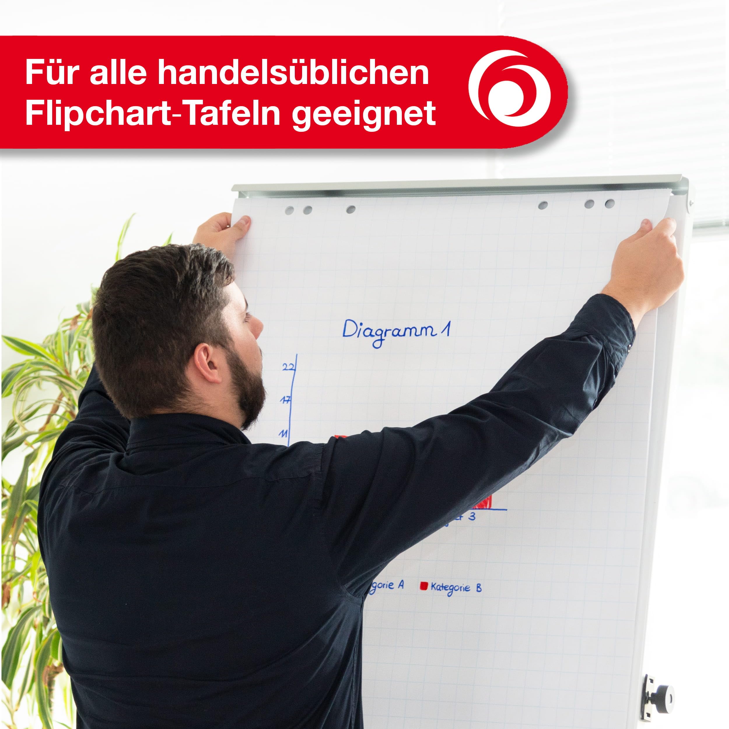 herlitz Flipchartpapier, kariert, mit 20 Blatt je Block, flachliegend, 6 fach Lochung, 10 Stück