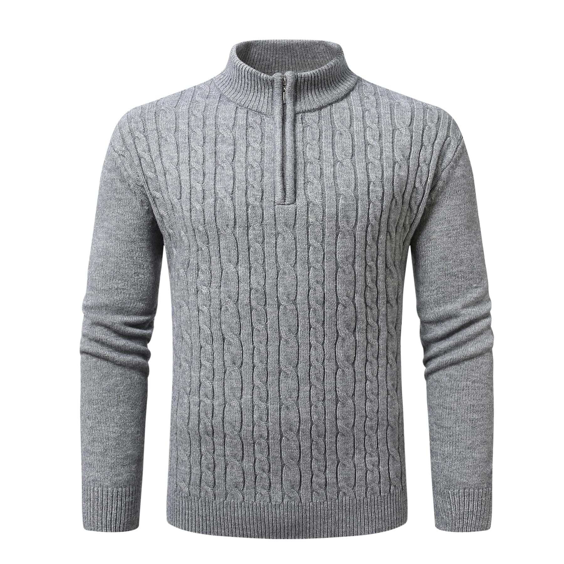 Allthemen Gebreide trui met kwartrits voor heren, casual opstaande kraag, lange mouwen, wintertrui, Grijs, 4XL